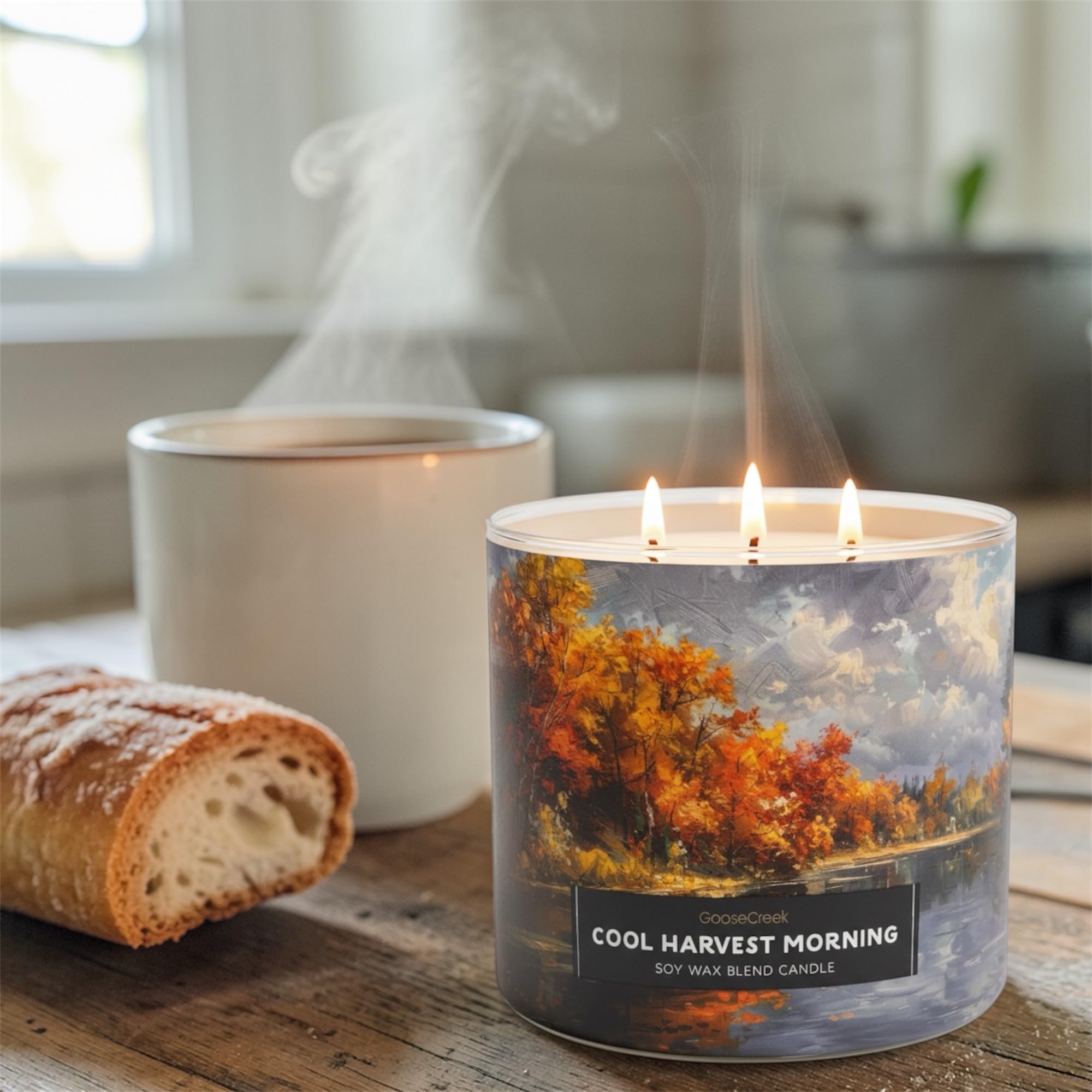 Cool Harvest Morning Soy Wax Blend Candle, 3-Wick, Fresh Apples, Autumn Woods & Cool Morning Mist Scent