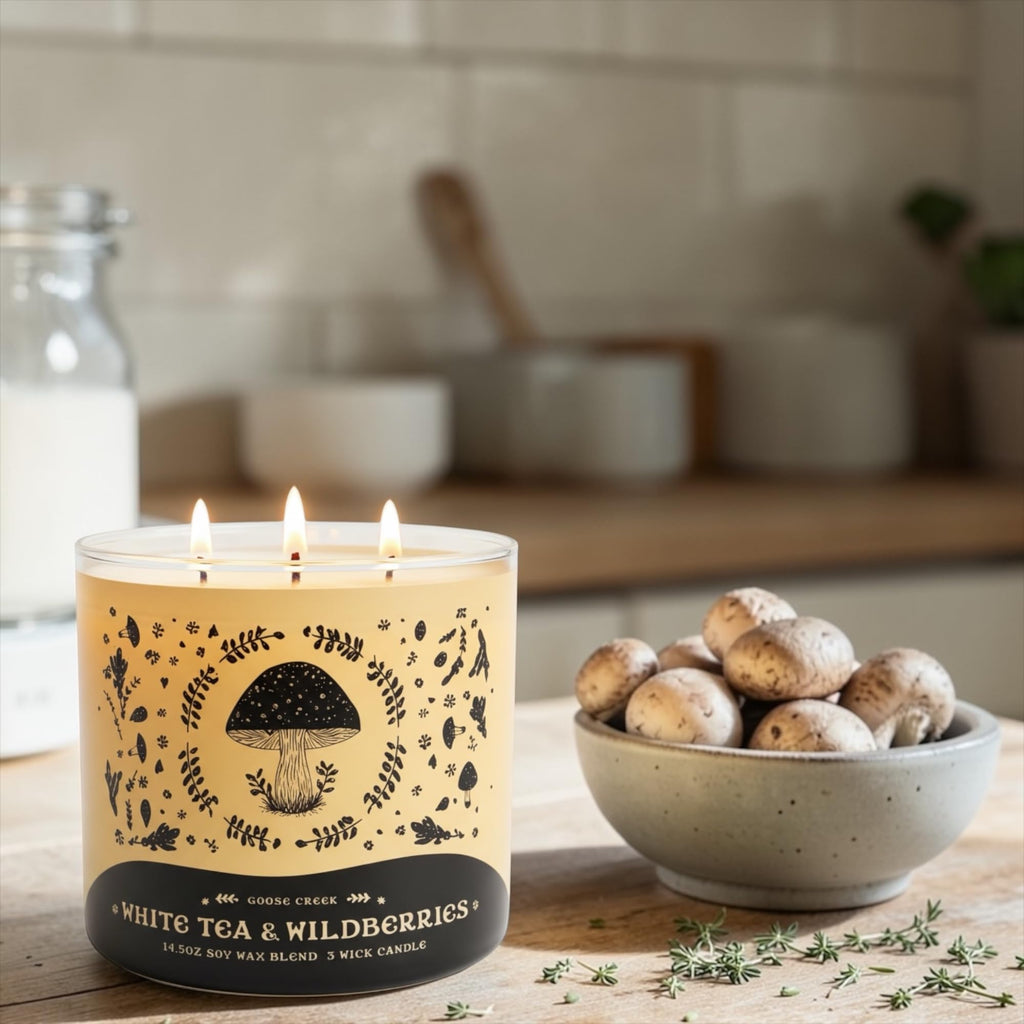 White Tea & Wildberries Scented Candle, 14.5oz Soy Wax Blend, 3 Wick, with Artisanal Shortcake Soap Gift