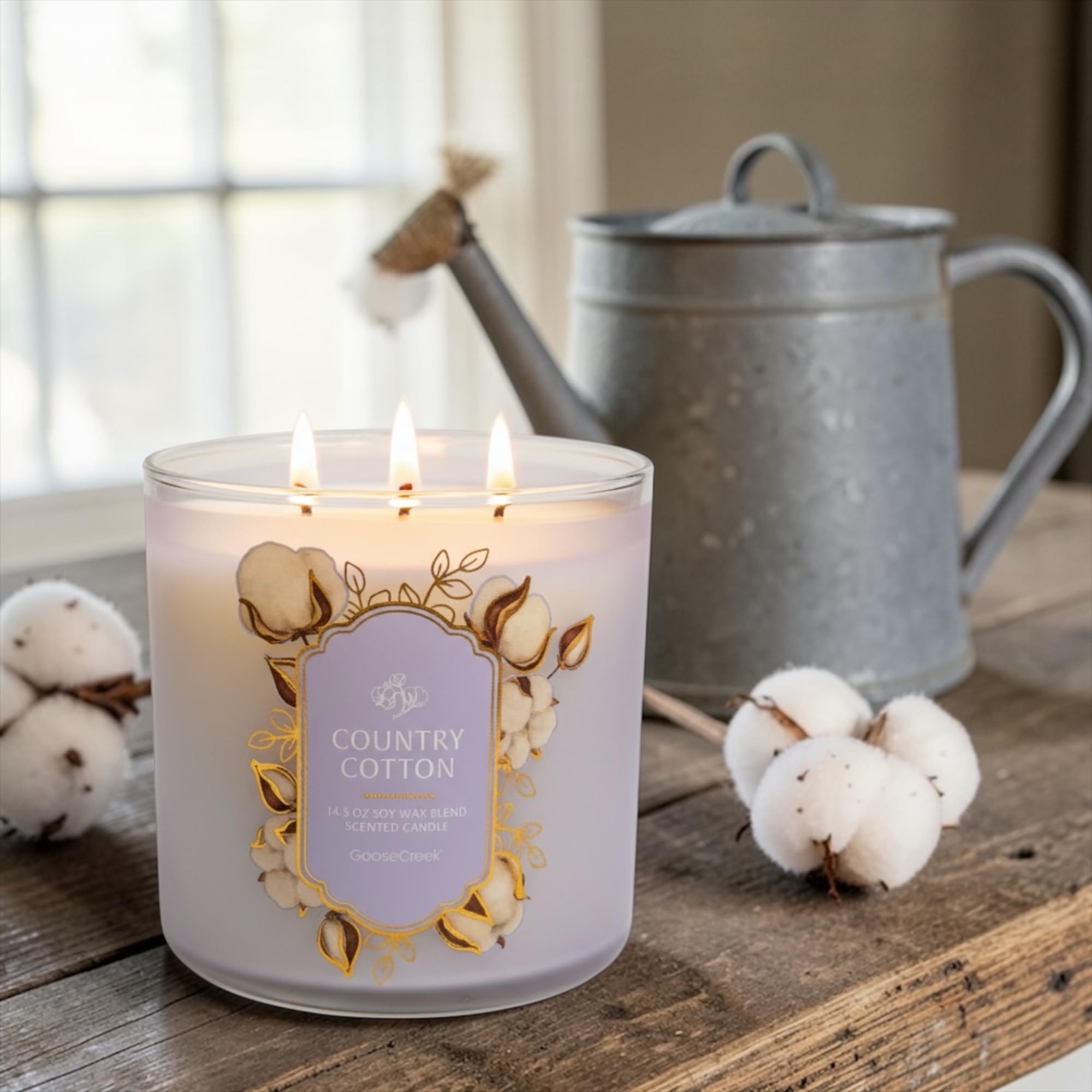 Country Cotton Scented Candle, Soy Wax Blend, 14.5 oz, with Artisanal Shortcake Soap Gift