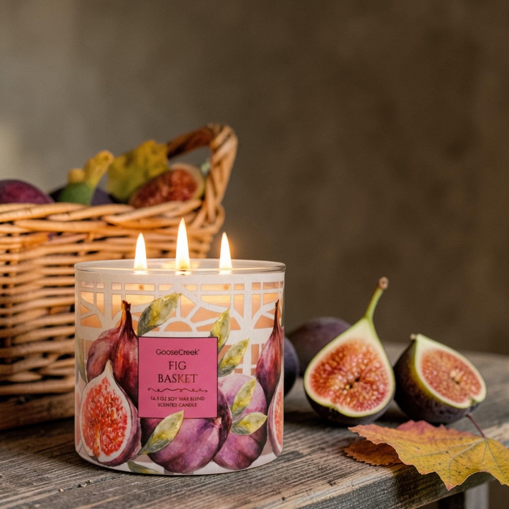 Fig Basket Scented Candle, 14.5 oz Soy Wax Blend with Artisanal Shortcake Soap Gift Set, Juicy Fig and Dark Berries Fragrance