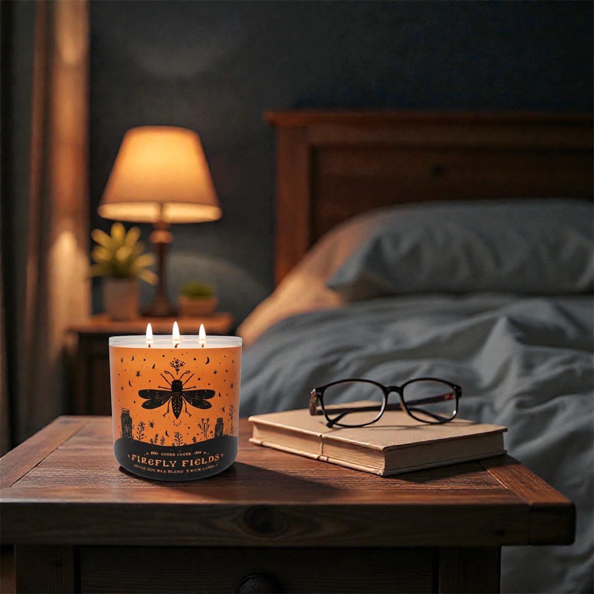 Goose Creek Firefly Fields Soy Wax Blend 3 Wick Candle, 14.5oz, Black Vanilla Scent & as a Gift Artisanal Shortcake soap.