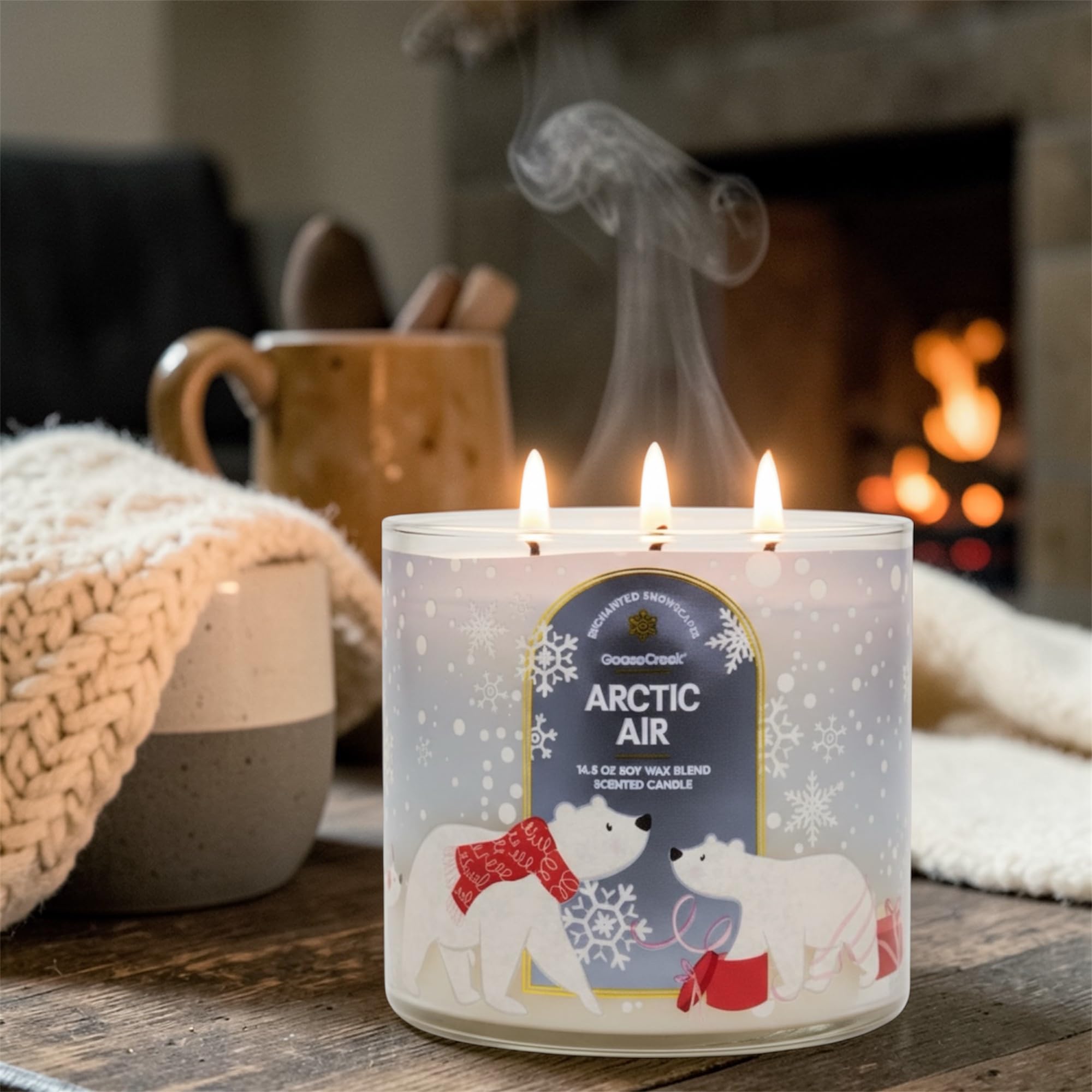 Arctic & Air Scented Candle, 14.5 oz Soy Wax Blend, 3-Wick, Frozen Juniper and Vanilla Icicles, Winter Theme