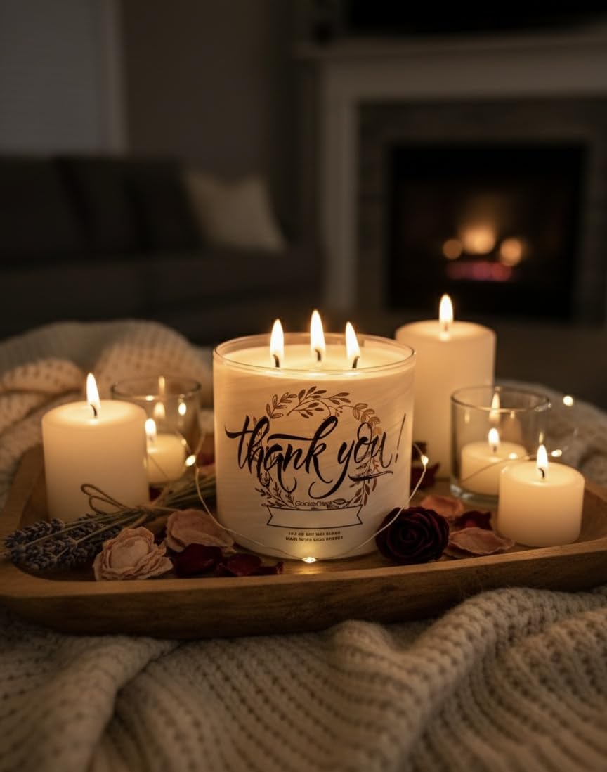 Thank You Candle, 3-Wick Soy Wax Blend, 14.5 oz, Berry Scented & as a Gift Artisanal soap Strawberry Shortcake