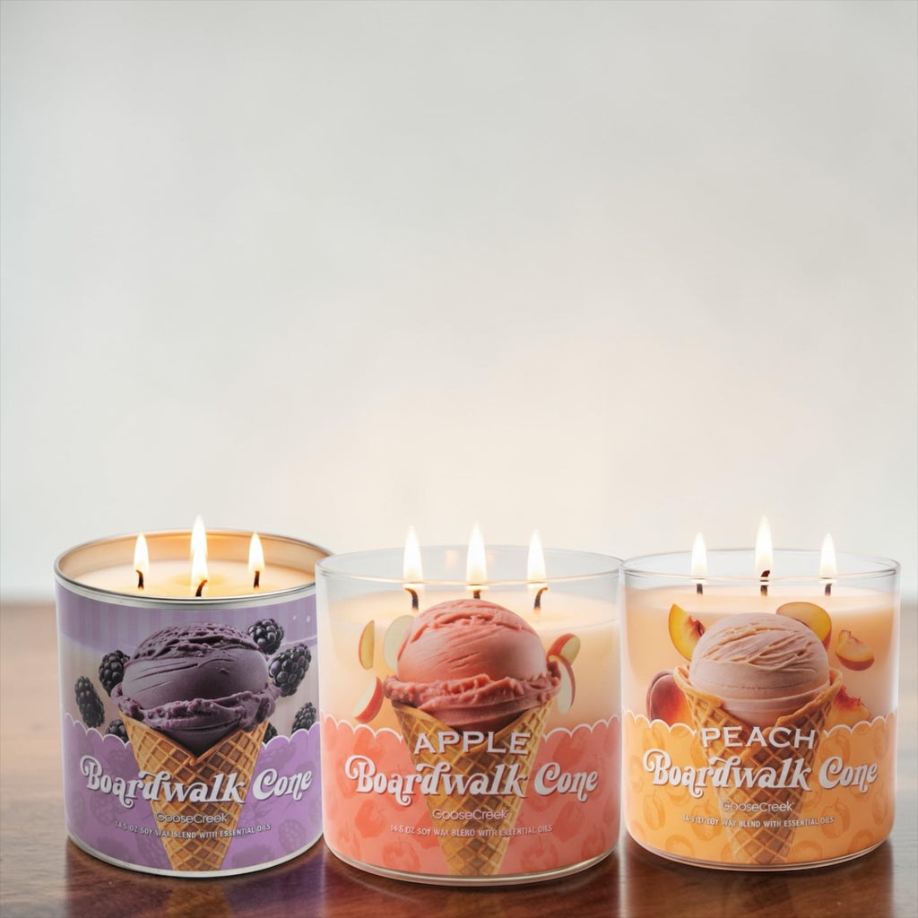 Boardwalk Cone Scented Candle, Soy Wax Blend with Essential Oils, 14.5 oz, Apples, Berry, and Peach Varieties