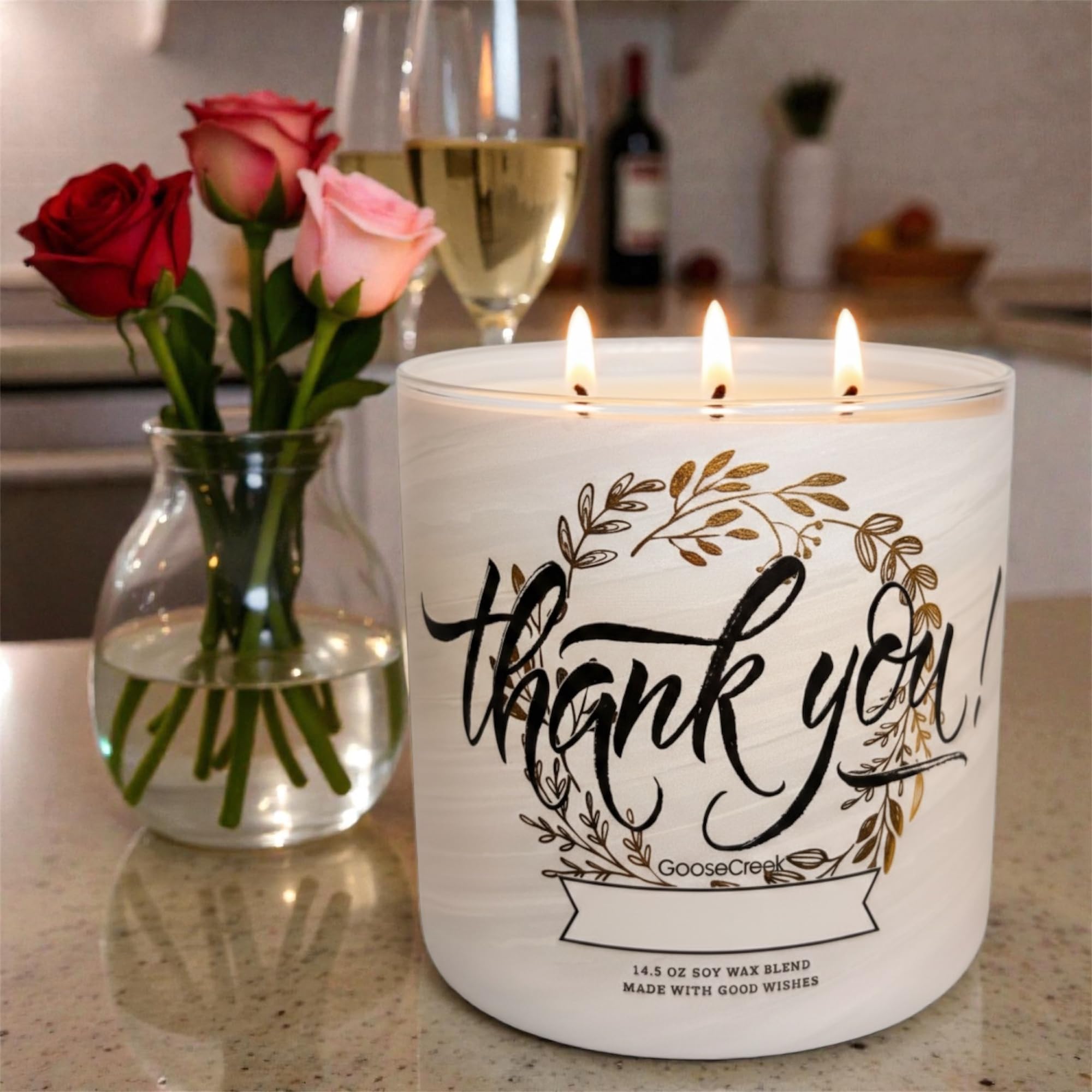Thank You Candle, 3-Wick Soy Wax Blend, 14.5 oz, Berry Scented & as a Gift Artisanal soap Strawberry Shortcake