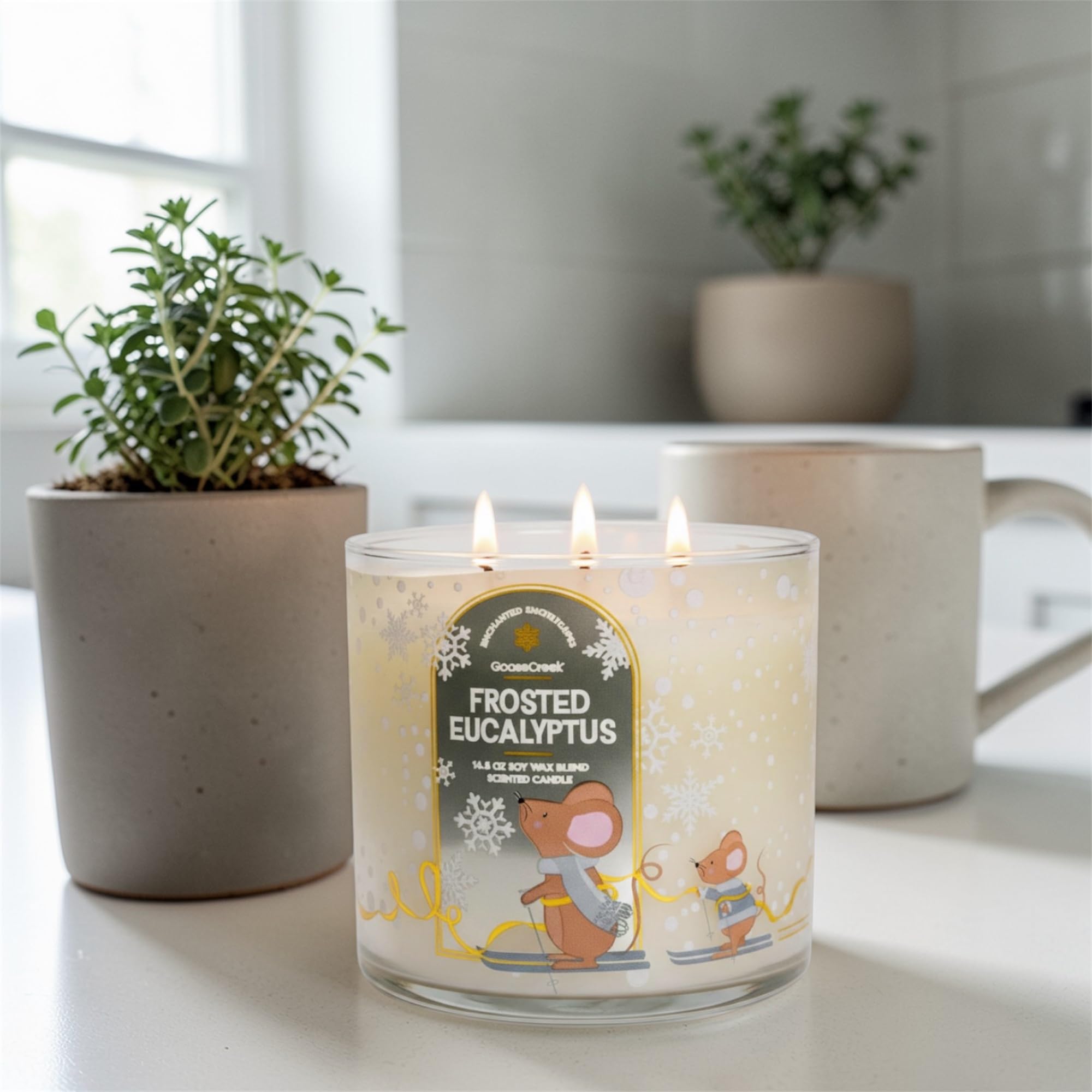 Frosted Eucalyptus 3-Wick Scented Candle, Soy Wax Blend, 14.5 oz, Frosted Pine, Crisp Eucalyptus, Bright Bergamot & ICY Mint