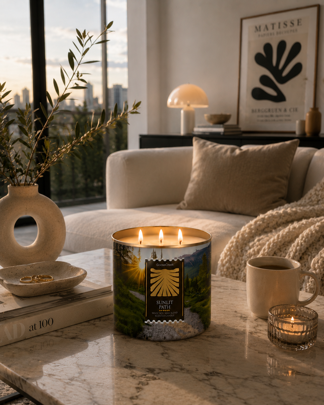 Sunlit Path Scented Candle, Soy Wax Blend, Forest Path, Bright Lemon, Sweet Berries, Floral Musk, 14.5 oz