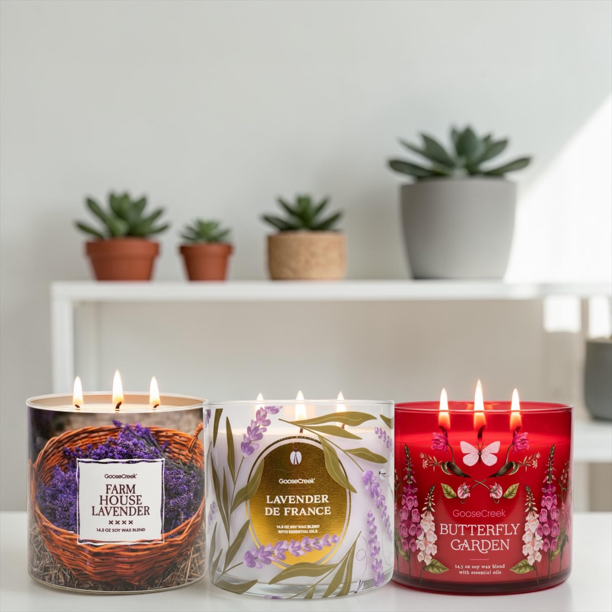 Butterfly Garden, Lavender de France & Farmhouse Lavender Scented Candles, Soy Wax Blend with Essential Oils, 14.5 oz