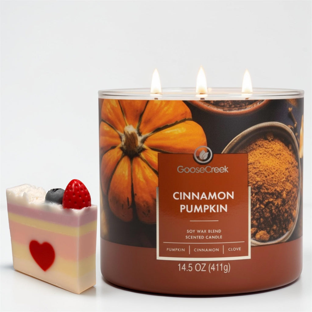 Cinnamon Pumpkin Scented Candle, Soy Wax Blend, 3-Wick, Country Pumpkin, Sweet Cinnamon, Warm Cardamom, 14.5 oz