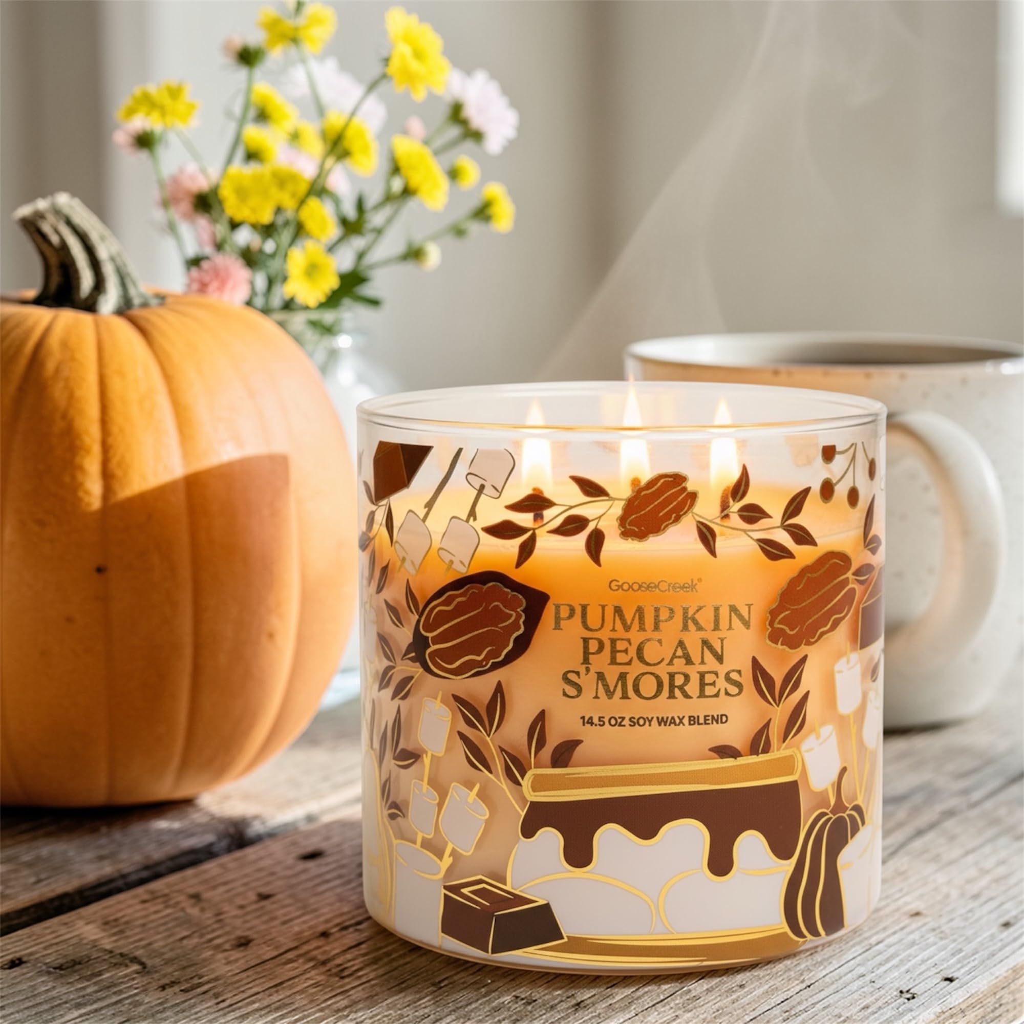 Pumpkin Pecan S'Mores Scented Candle, 14.5 oz Soy Wax Blend, Pumpkin Spice, Candied Pecans, Toasted Marshmallow & Graham Cracker