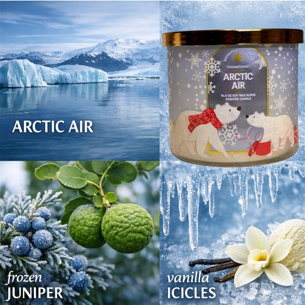 Arctic & Air Scented Candle, 14.5 oz Soy Wax Blend, 3-Wick, Frozen Juniper and Vanilla Icicles, Winter Theme