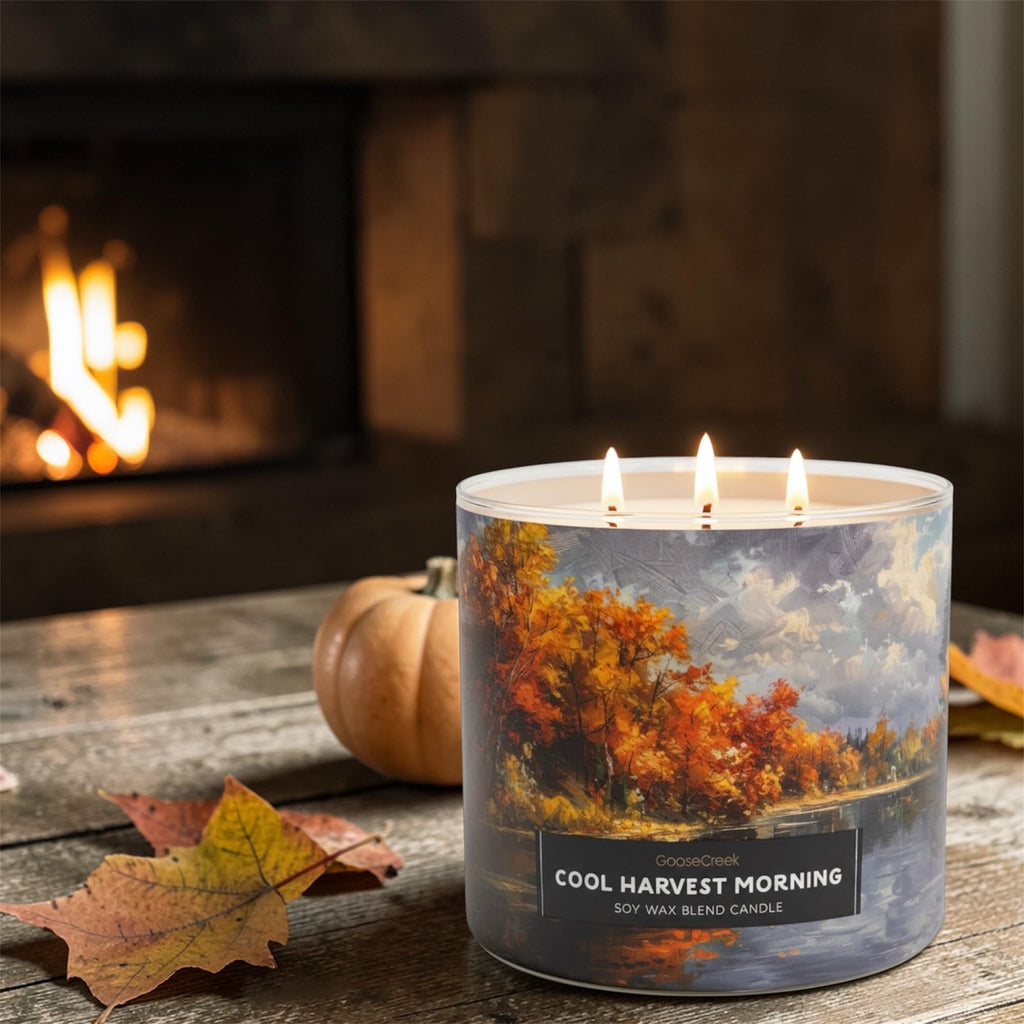 Cool Harvest Morning Soy Wax Blend Candle, 3-Wick, Fresh Apples, Autumn Woods & Cool Morning Mist Scent