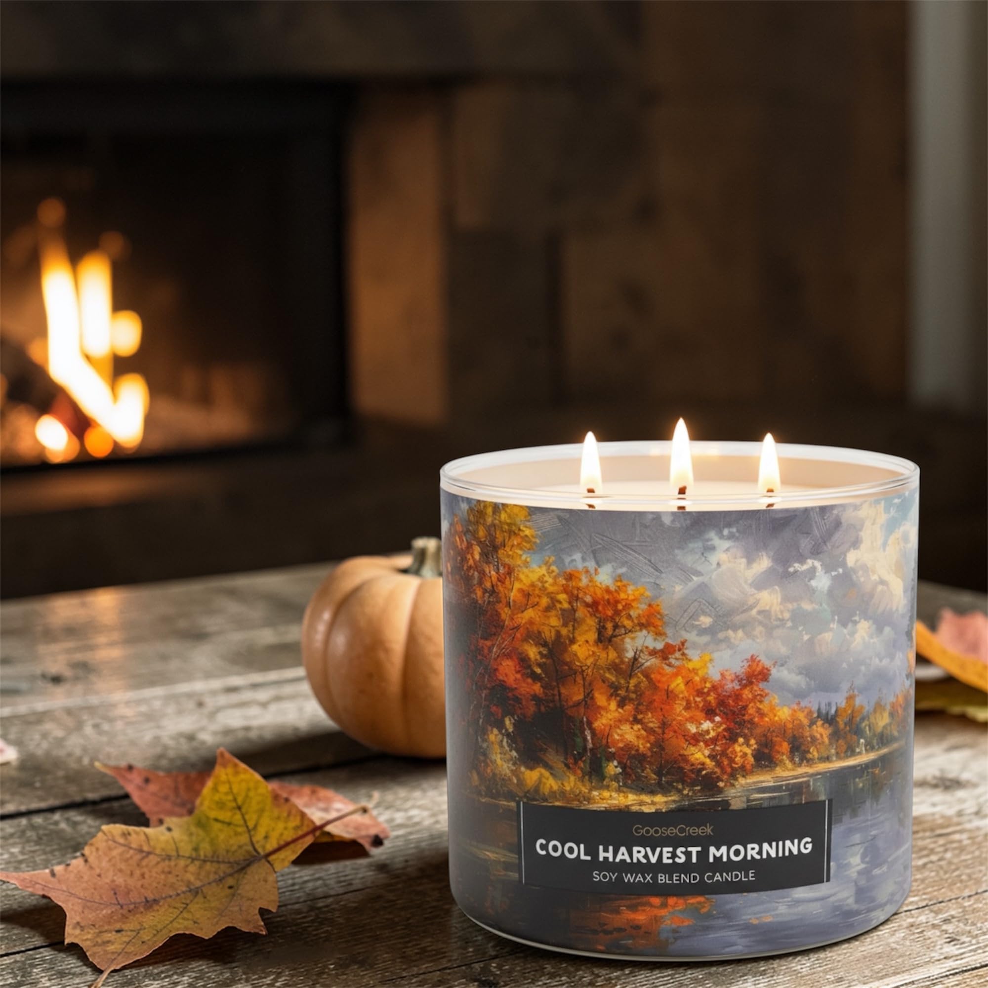 Cool Harvest Morning Soy Wax Blend Candle, 3-Wick, Fresh Apples, Autumn Woods & Cool Morning Mist Scent