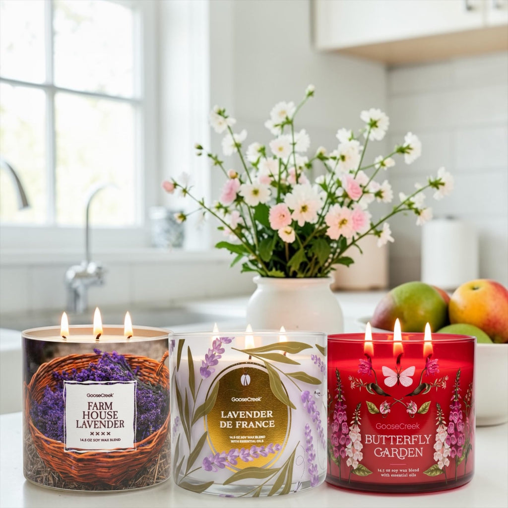 Butterfly Garden, Lavender de France & Farmhouse Lavender Scented Candles, Soy Wax Blend with Essential Oils, 14.5 oz