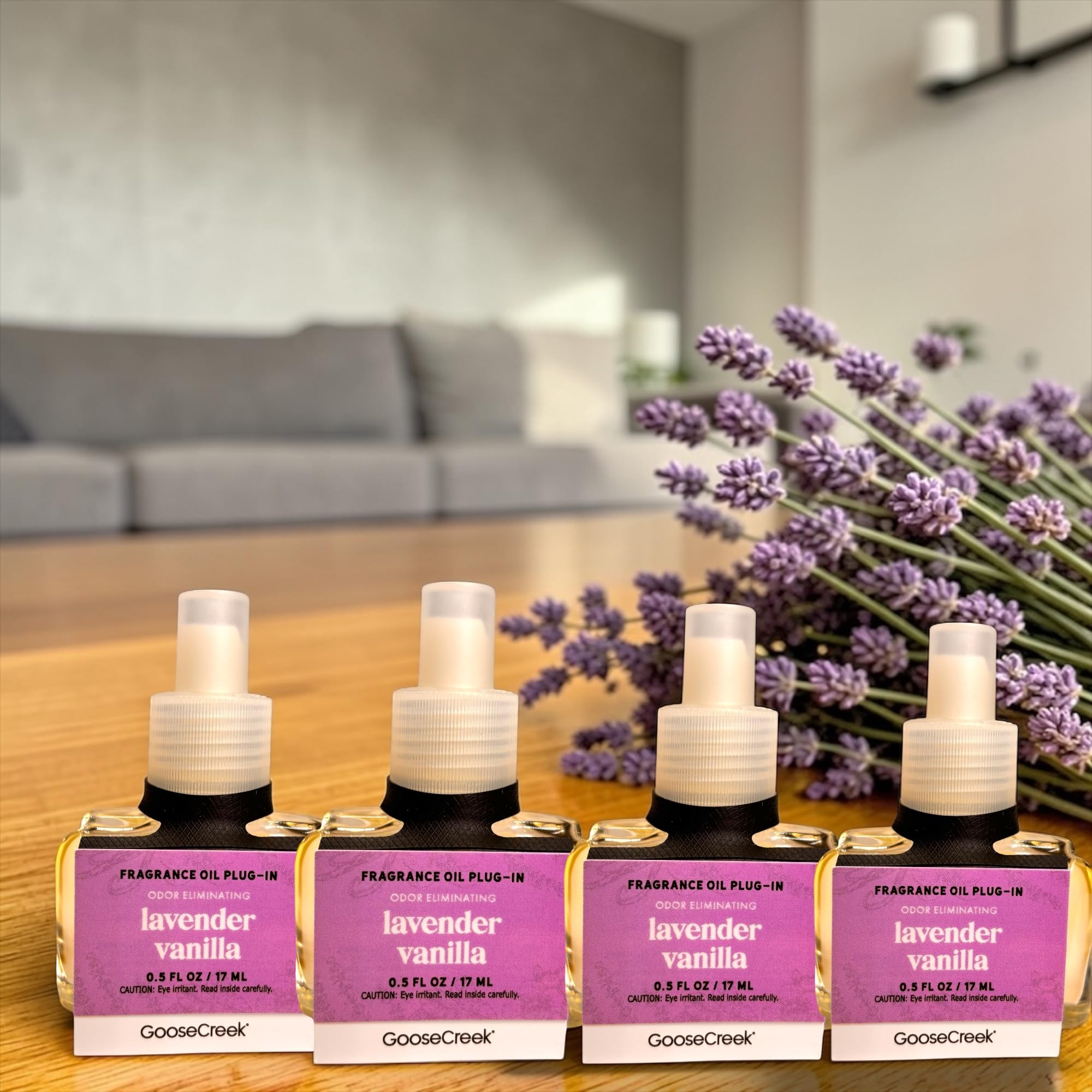 Lavender Vanilla Fragrance Oil Plug-In Refills, Odor Eliminating, 0.5 FL OZ, 4 Pack
