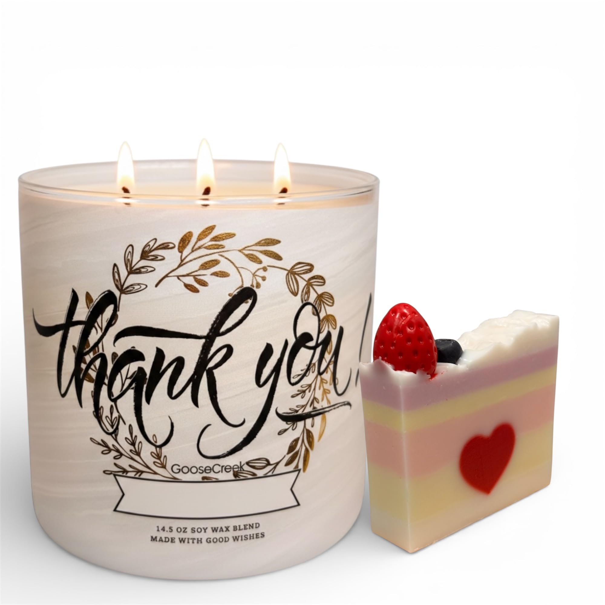 Thank You Candle, 3-Wick Soy Wax Blend, 14.5 oz, Berry Scented & as a Gift Artisanal soap Strawberry Shortcake