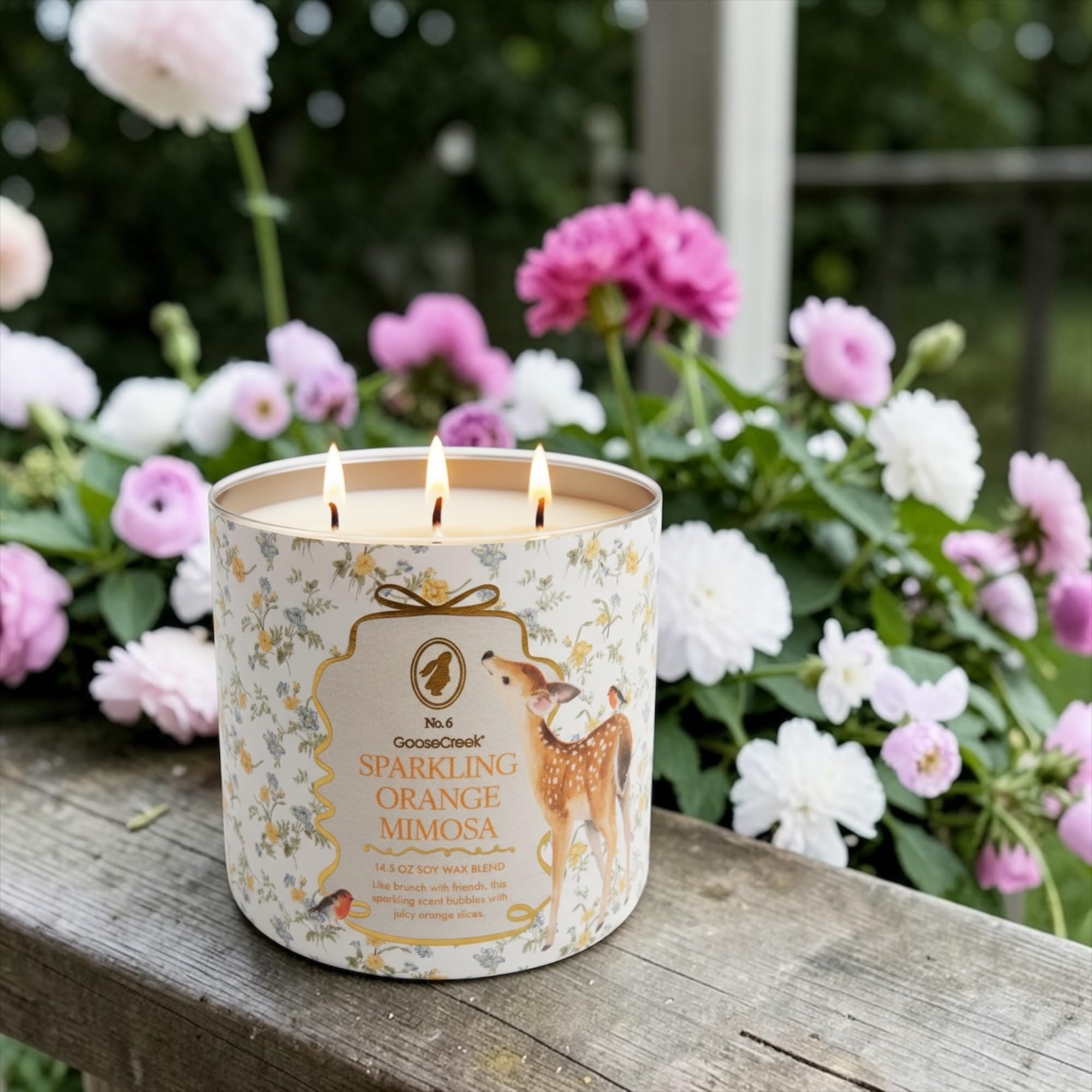 Sparkling Orange Mimosa Scented Candle, 14.5 oz Soy Wax Blend with Gold Lid, Includes Artisanal Goat Soap Gift