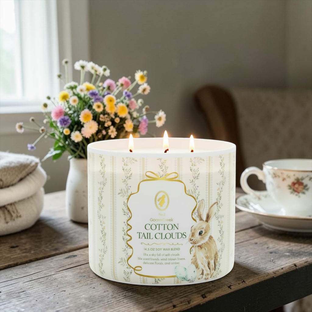 Cotton Tail Clouds Scented Candle, 14.5 oz Soy Wax Blend with Artisanal Soap Gift, Wind-Blown Linens and Delicate Florals