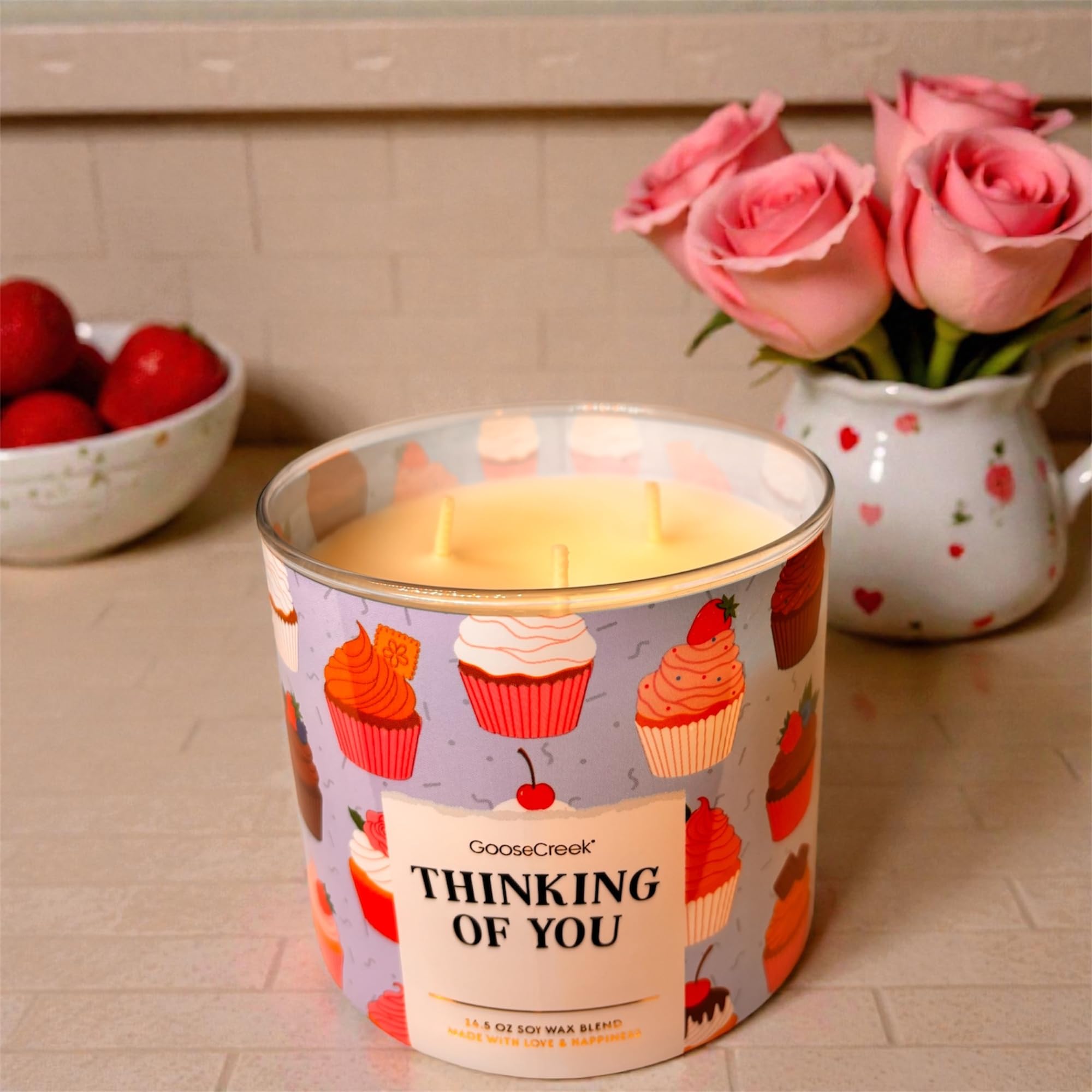 Thinking of You Candle, Soy Wax Blend, Cupcake Theme, 14.5 oz and Artisanal Shortcake soap as a Gift.