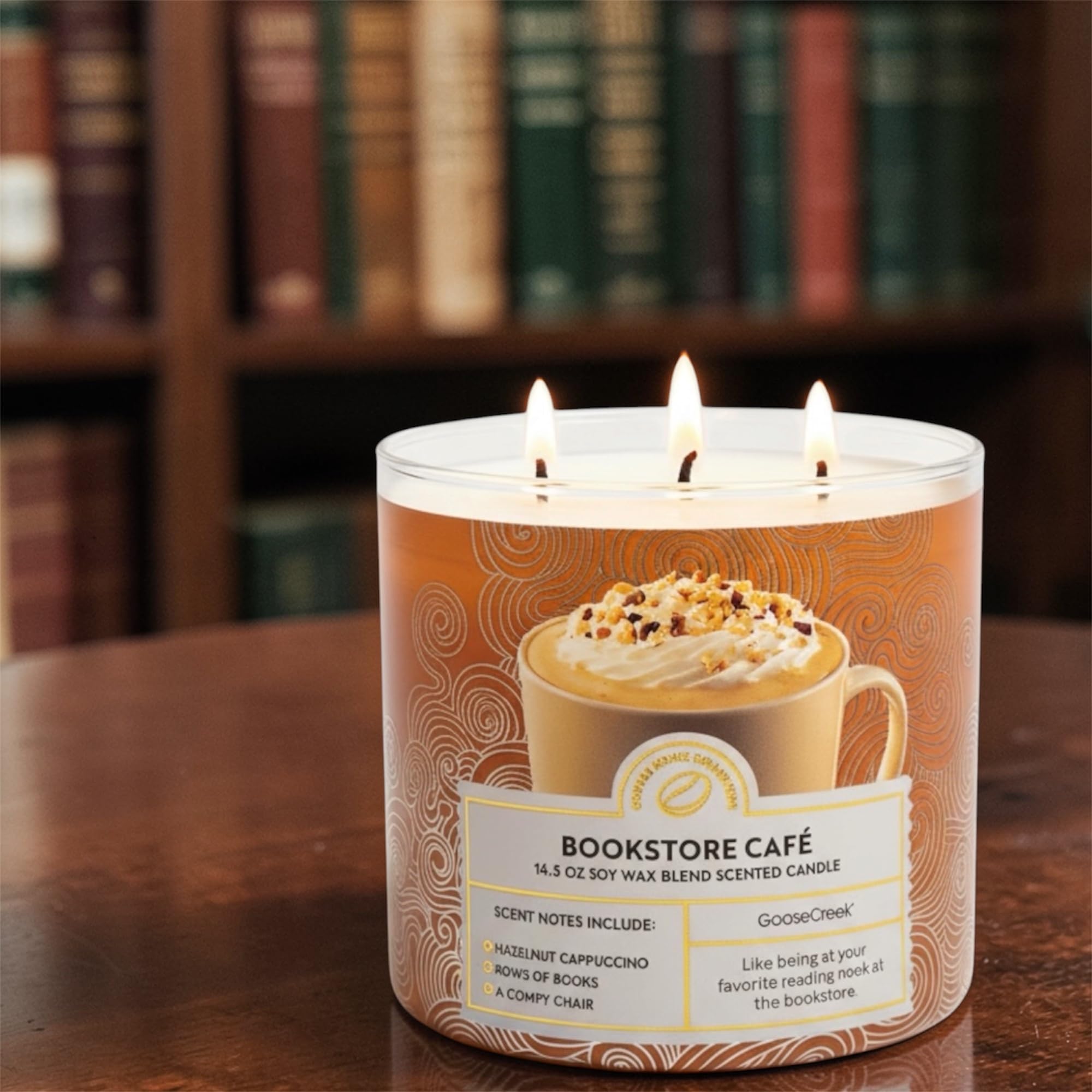 Bookstore Café Scented Candle, 3-Wick, Soy Wax Blend, 14.5 oz, Hazelnut Cappuccino Scent