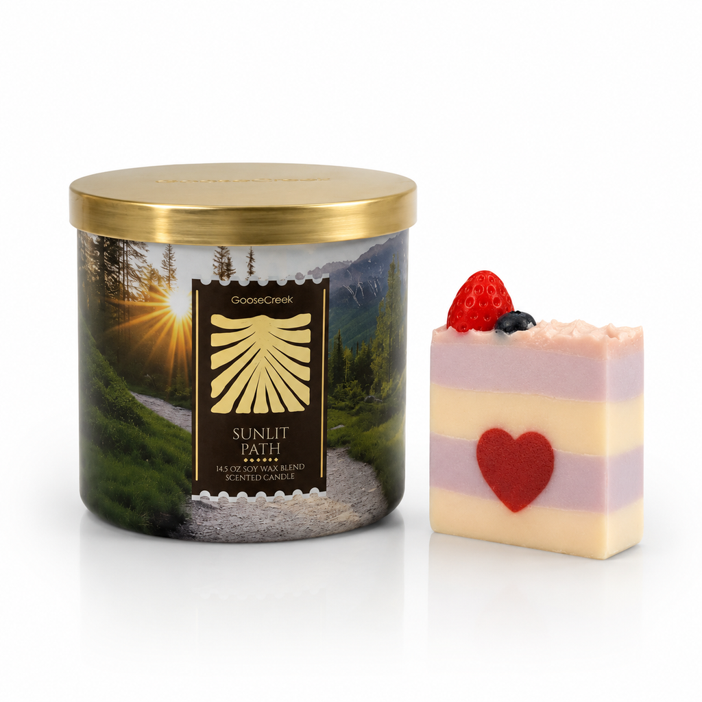 Sunlit Path Scented Candle, Soy Wax Blend, Forest Path, Bright Lemon, Sweet Berries, Floral Musk, 14.5 oz