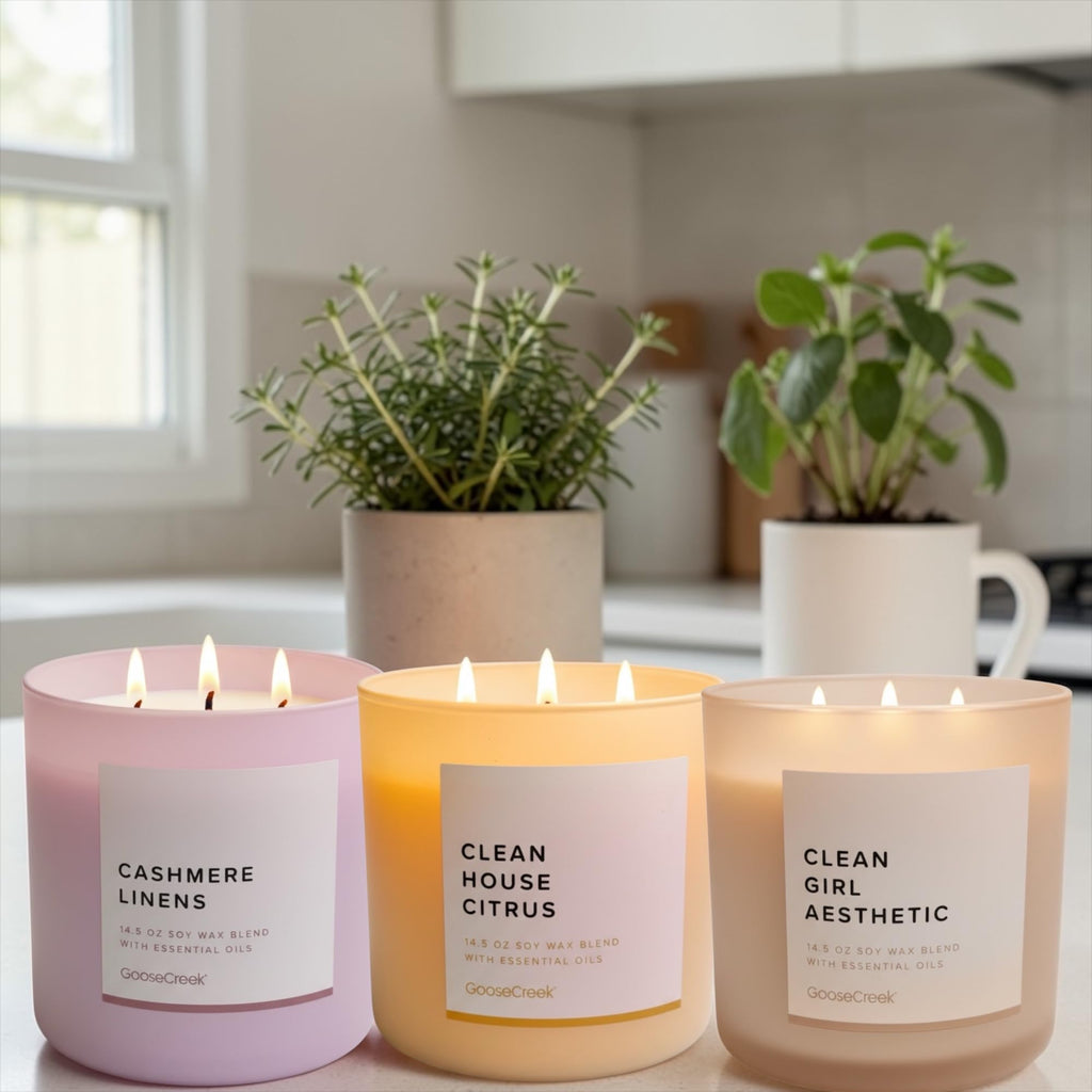 Soy Wax Blend Candle, 14.5 oz, with Essential Oils, Clean House Citrus, Cashmere Linens, Clean Girl Aesthetic
