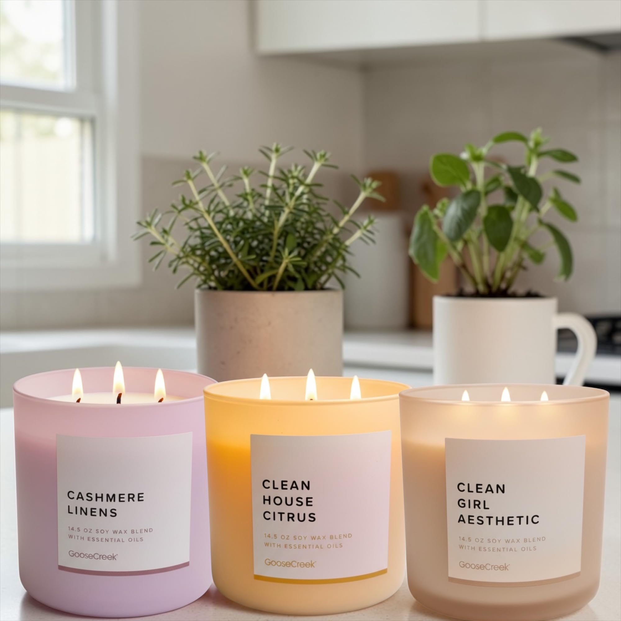 Soy Wax Blend Candle, 14.5 oz, with Essential Oils, Clean House Citrus, Cashmere Linens, Clean Girl Aesthetic