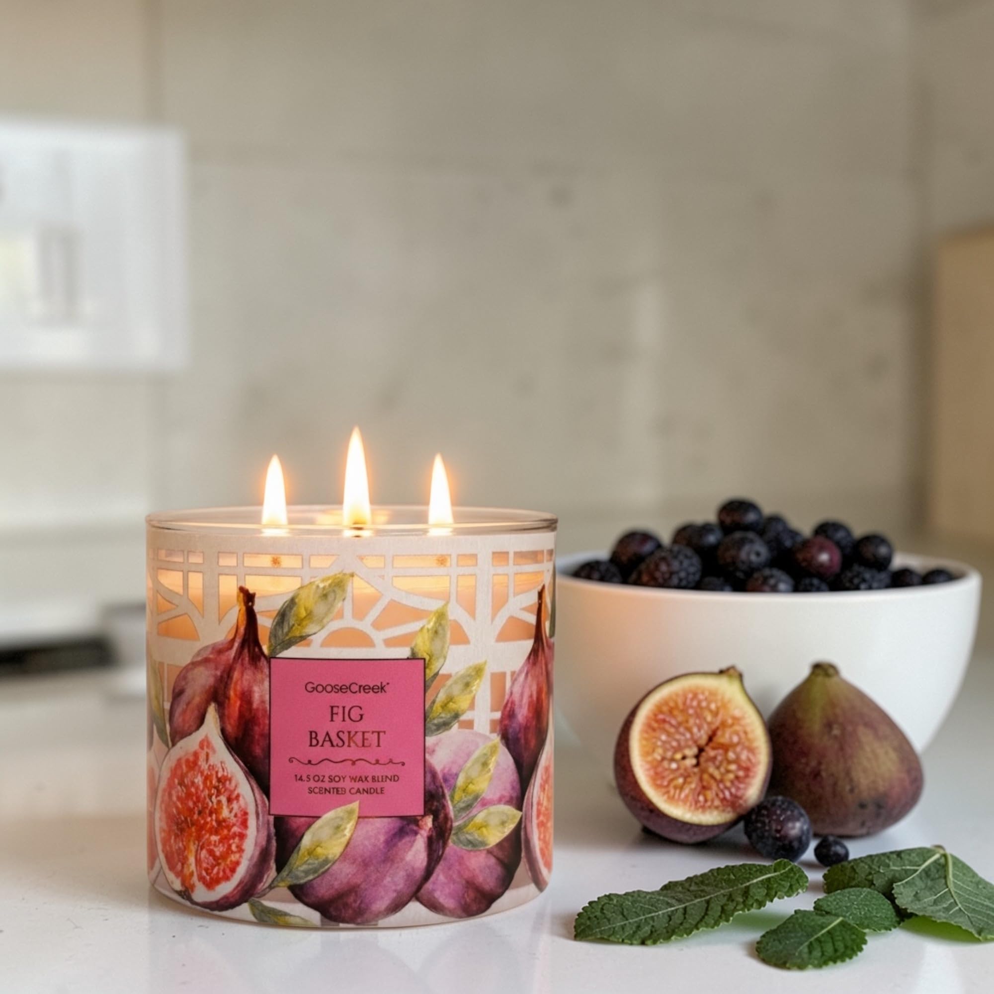 Fig Basket Scented Candle, 14.5 oz Soy Wax Blend with Artisanal Shortcake Soap Gift Set, Juicy Fig and Dark Berries Fragrance