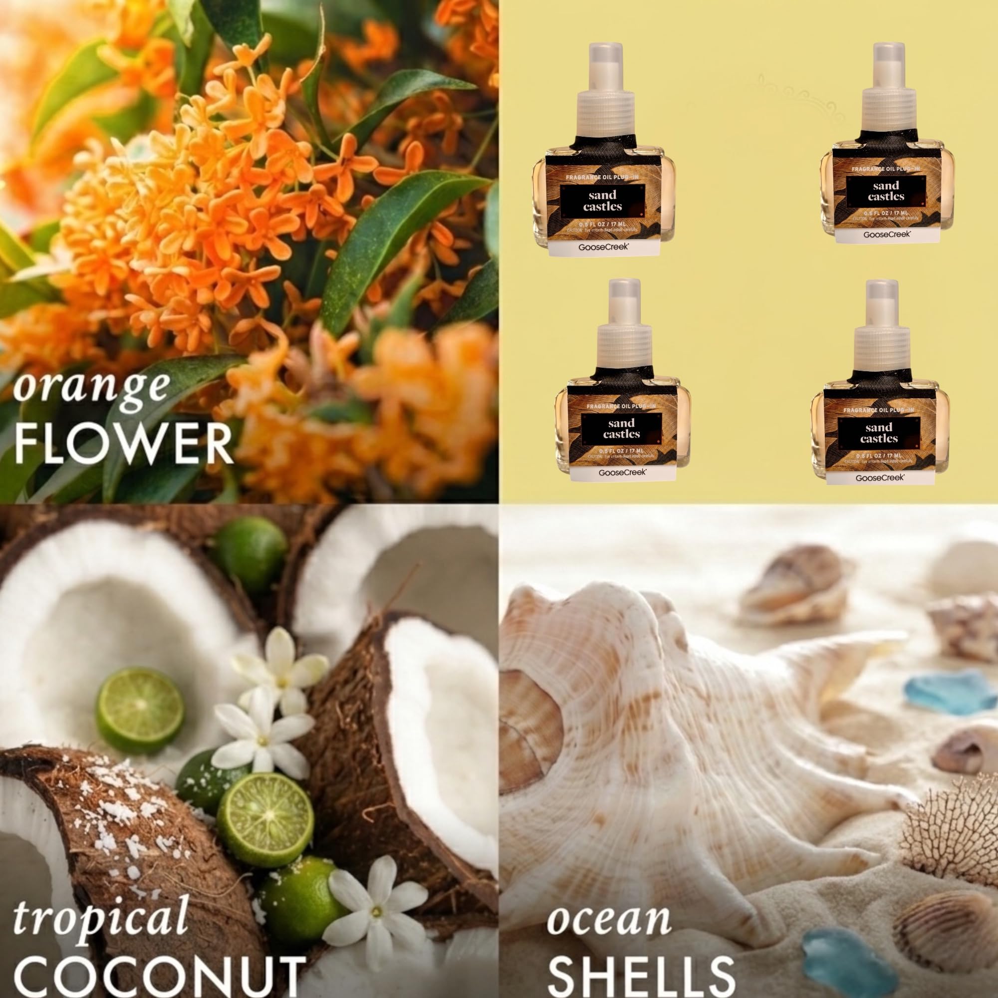 Sand Fragrance Oil Plug-In, 0.5 FL OZ, Orange Flower, Tropical Coconut, Ocean Shells