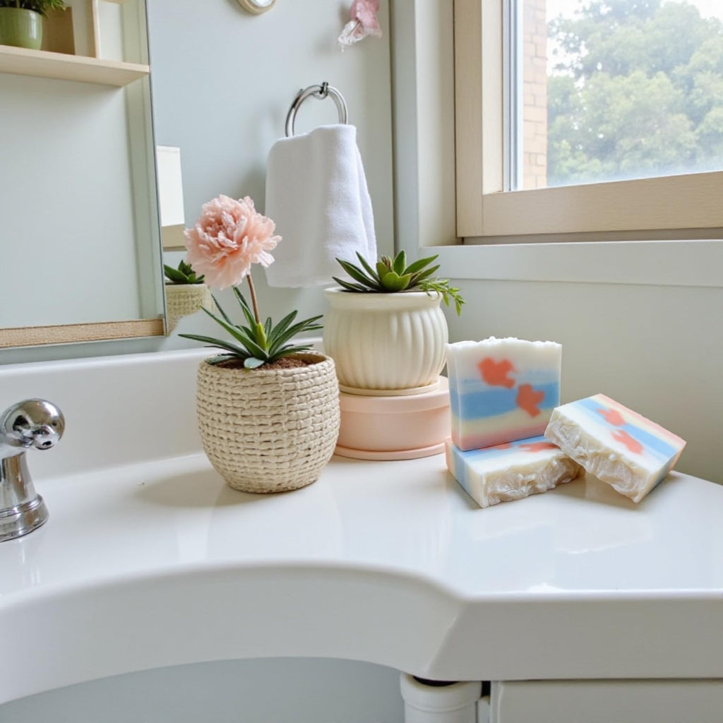 Handmade Artisan Soap Bars, Multi-Layered Decorative Design, Natural Bath Soap