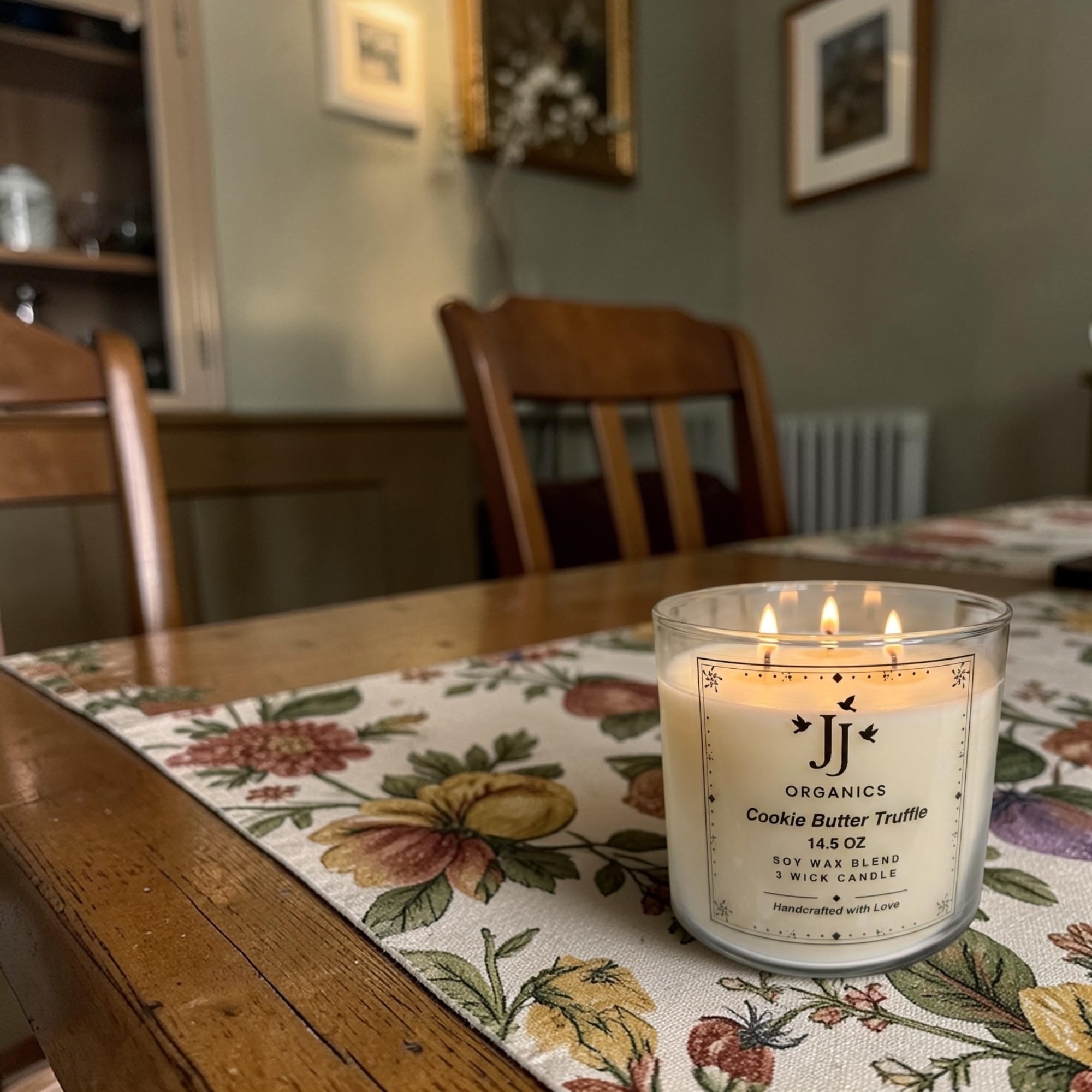 JJ Organics Cookie Butter Truffle Candle, Soy Wax Blend, 3 Wick, 14.5 oz, Handcrafted