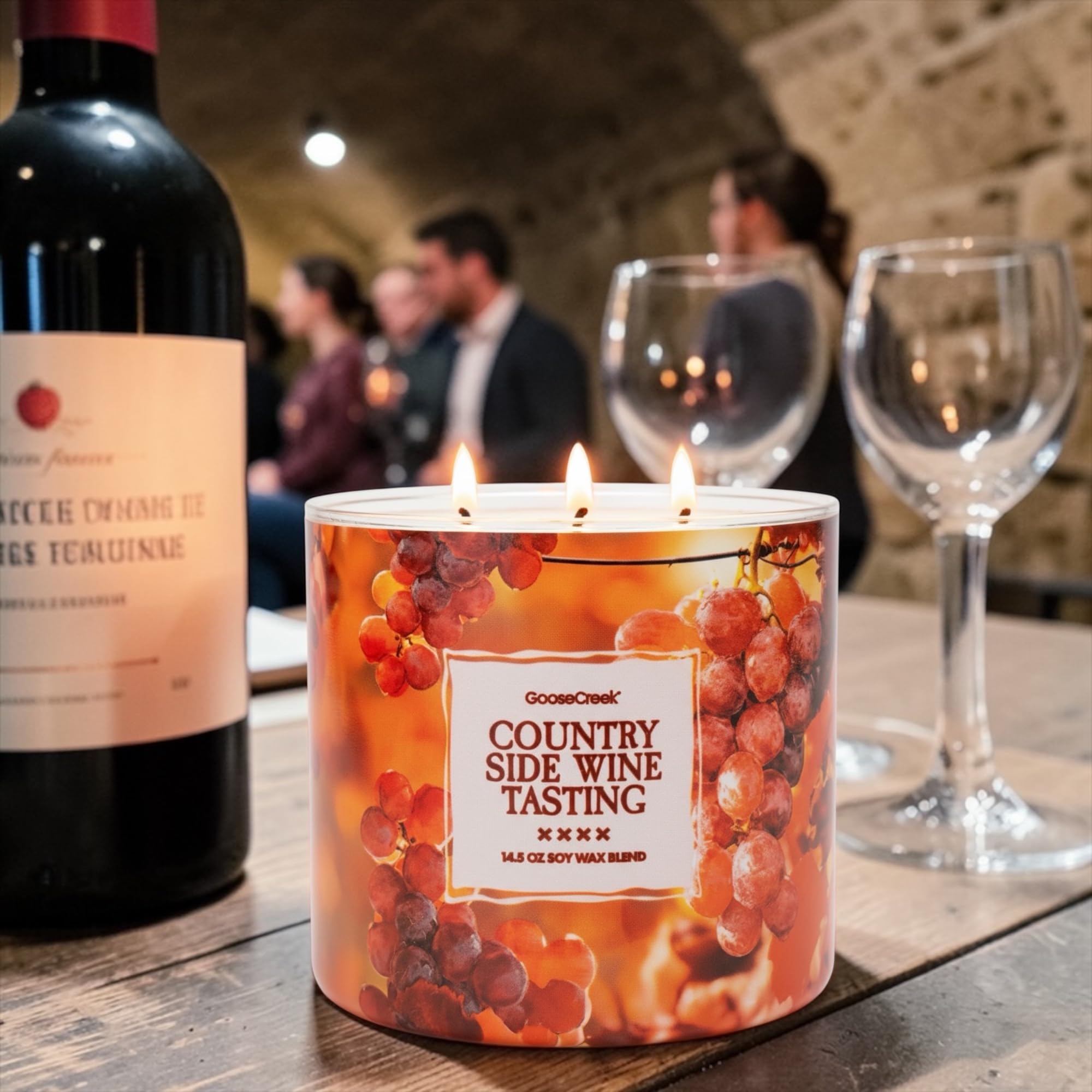 Country Side Wine Tasting 3-Wick Candle, Soy Wax Blend, Merlot, Cherry & Plum Scent, 14.5 oz