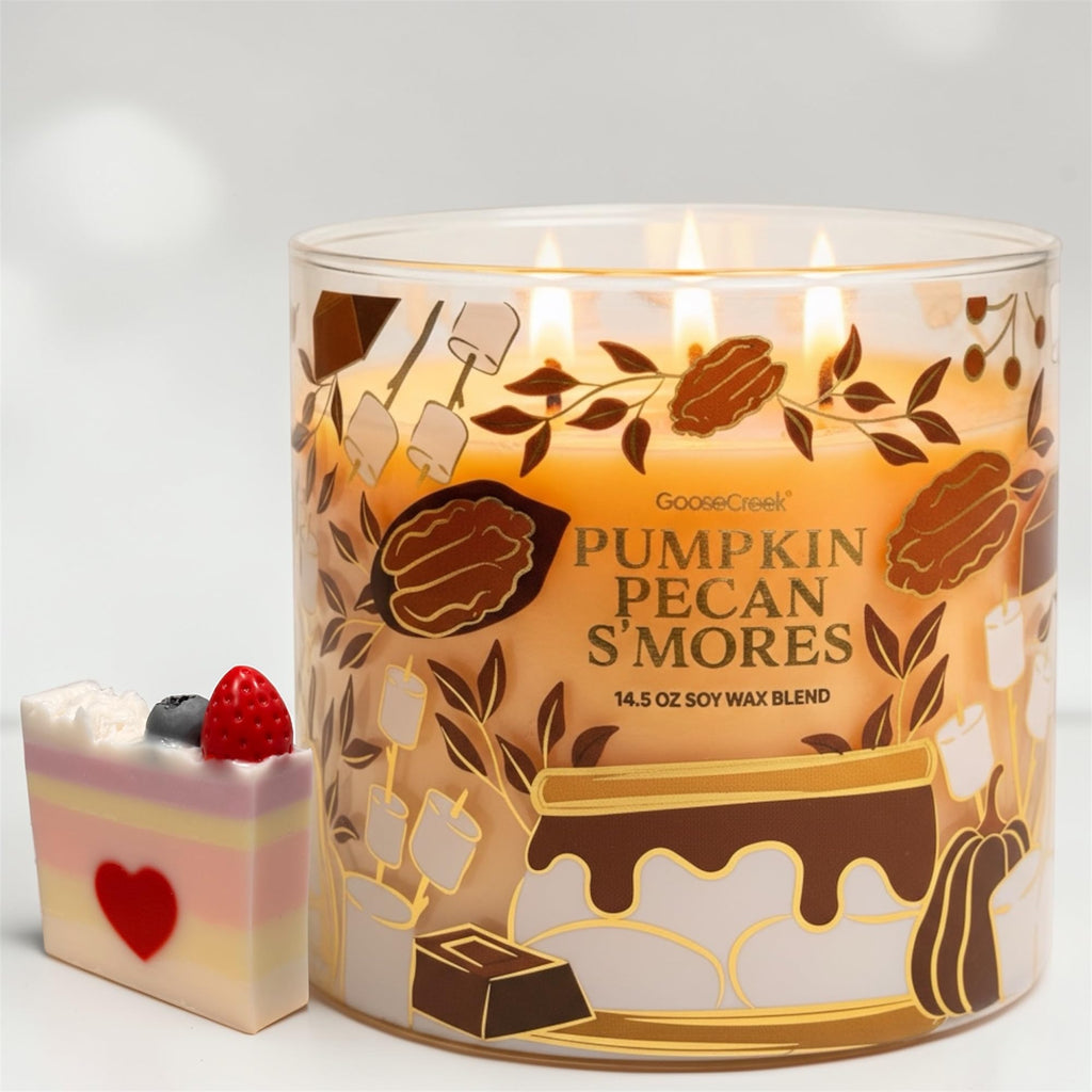 Pumpkin Pecan S'Mores Scented Candle, 14.5 oz Soy Wax Blend, Pumpkin Spice, Candied Pecans, Toasted Marshmallow & Graham Cracker
