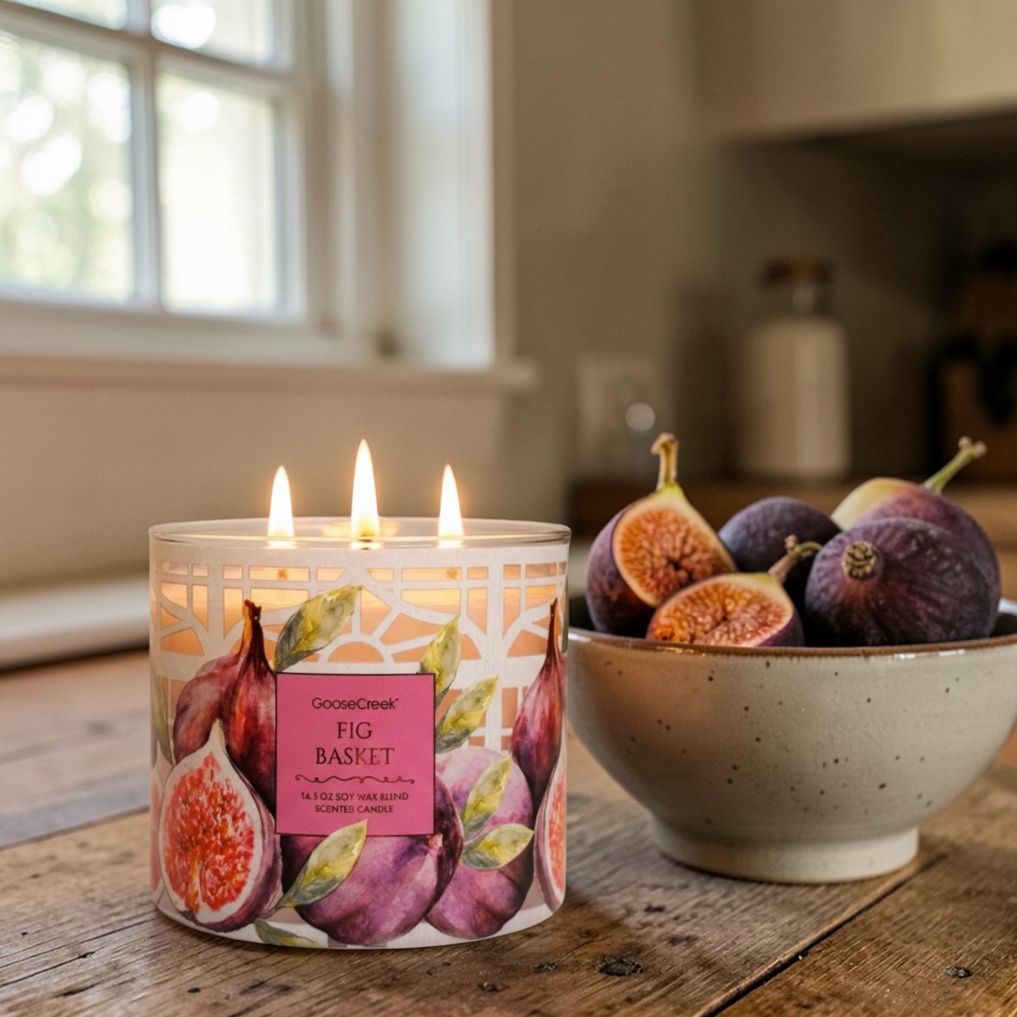 Fig Basket Scented Candle, 14.5 oz Soy Wax Blend with Artisanal Shortcake Soap Gift Set, Juicy Fig and Dark Berries Fragrance