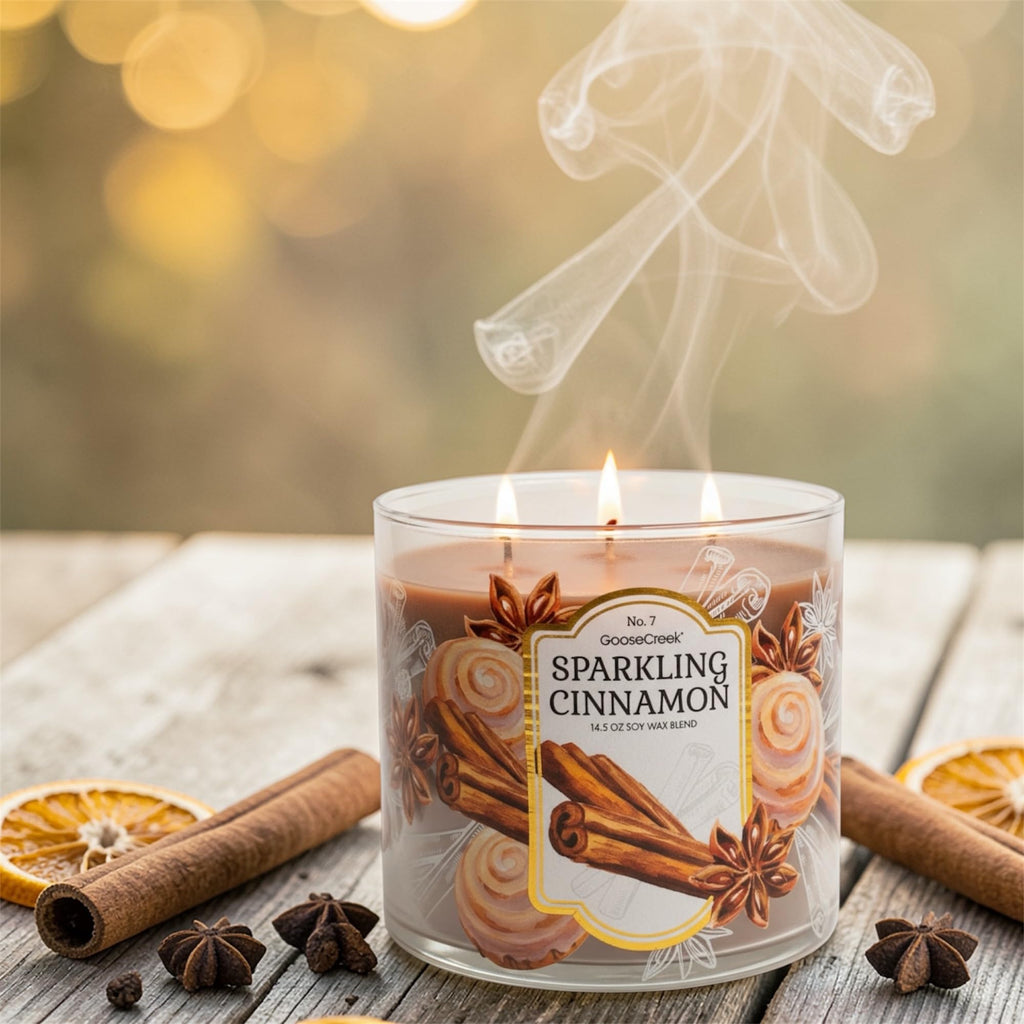 Sparkling Cinnamon Scented Candle, 14.5 oz Soy Wax Blend, with Goat Milk Soap Bar, Paraben Free, Cruelty Free