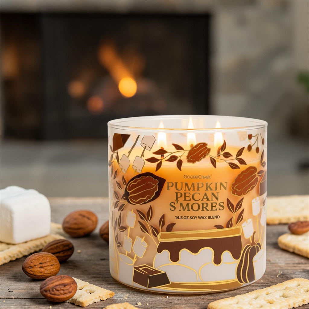 Pumpkin Pecan S'Mores Scented Candle, 14.5 oz Soy Wax Blend, Pumpkin Spice, Candied Pecans, Toasted Marshmallow & Graham Cracker