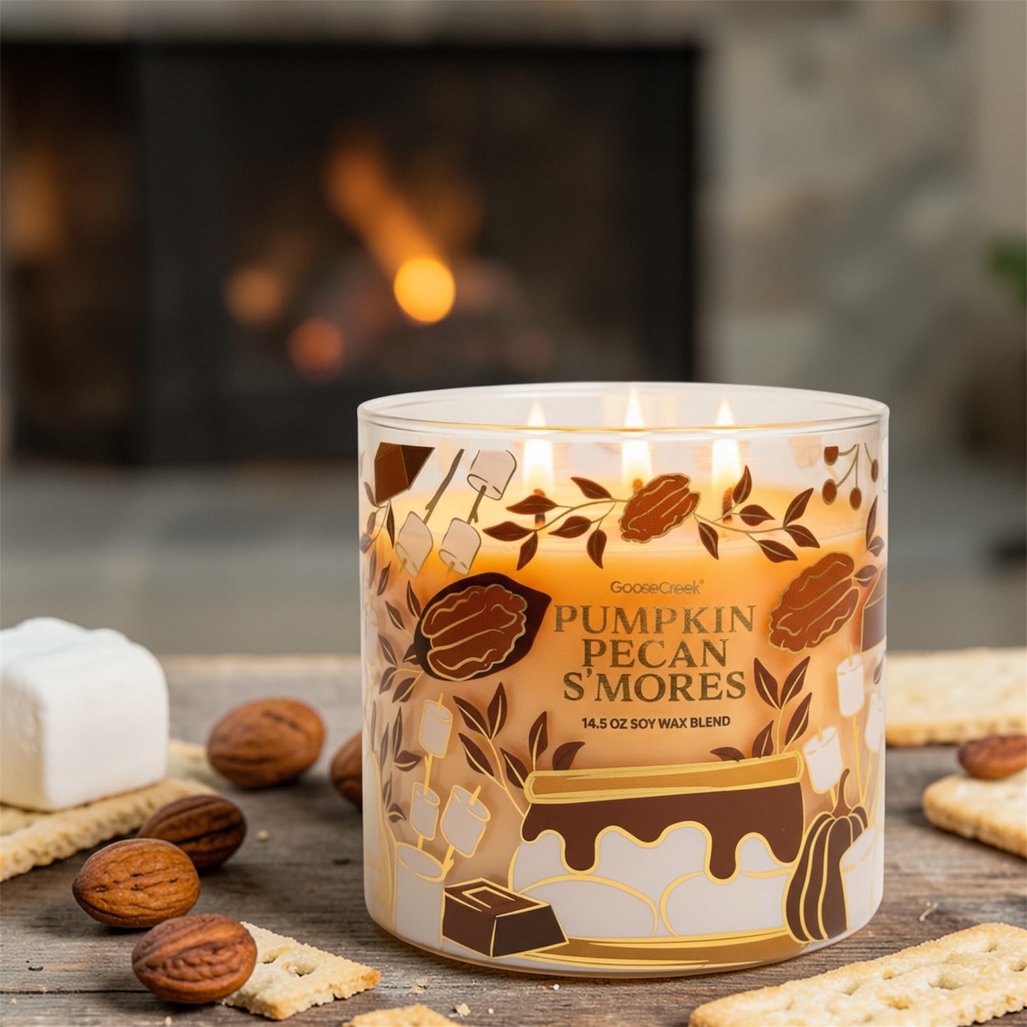 Pumpkin Pecan S'Mores Scented Candle, 14.5 oz Soy Wax Blend, Pumpkin Spice, Candied Pecans, Toasted Marshmallow & Graham Cracker