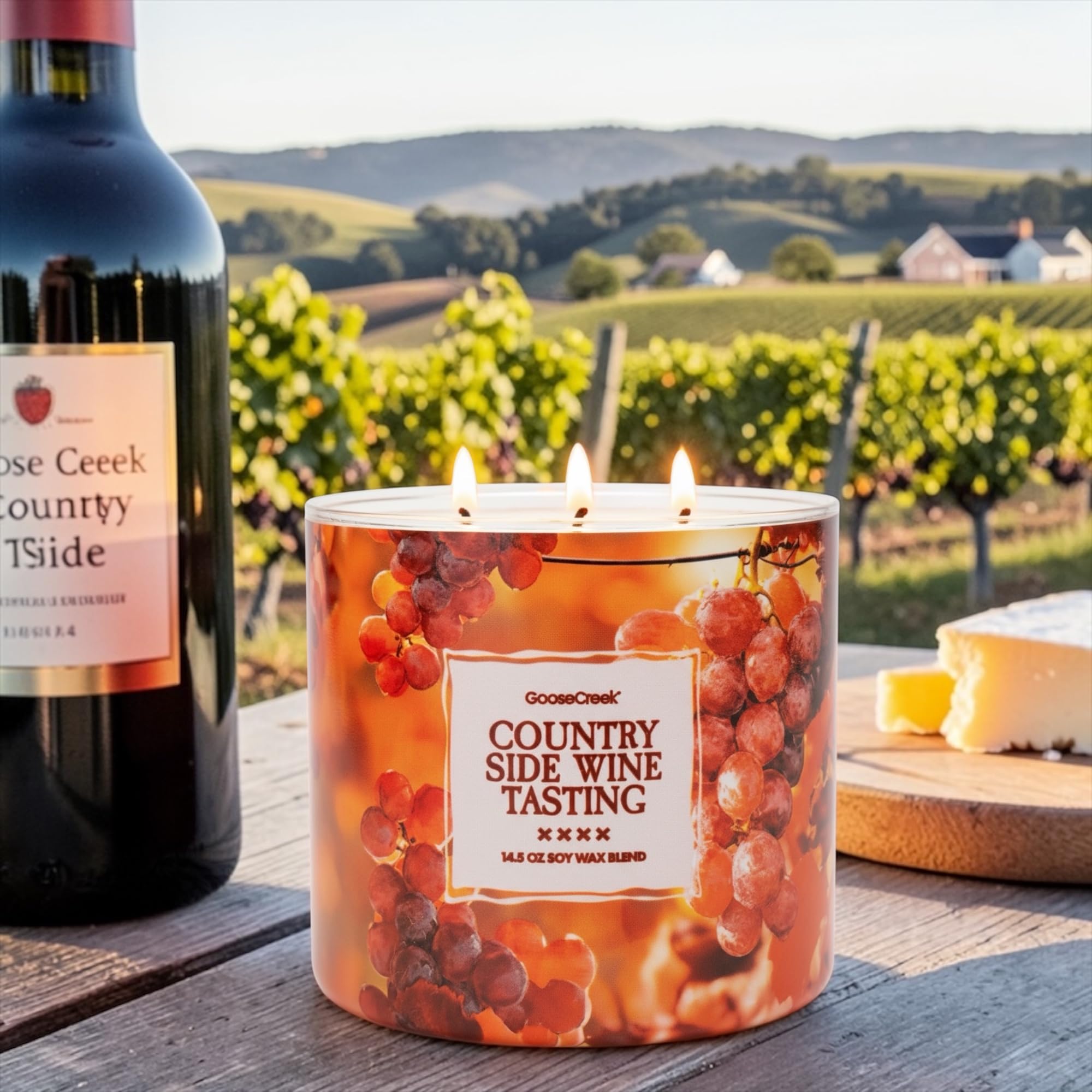 Country Side Wine Tasting 3-Wick Candle, Soy Wax Blend, Merlot, Cherry & Plum Scent, 14.5 oz