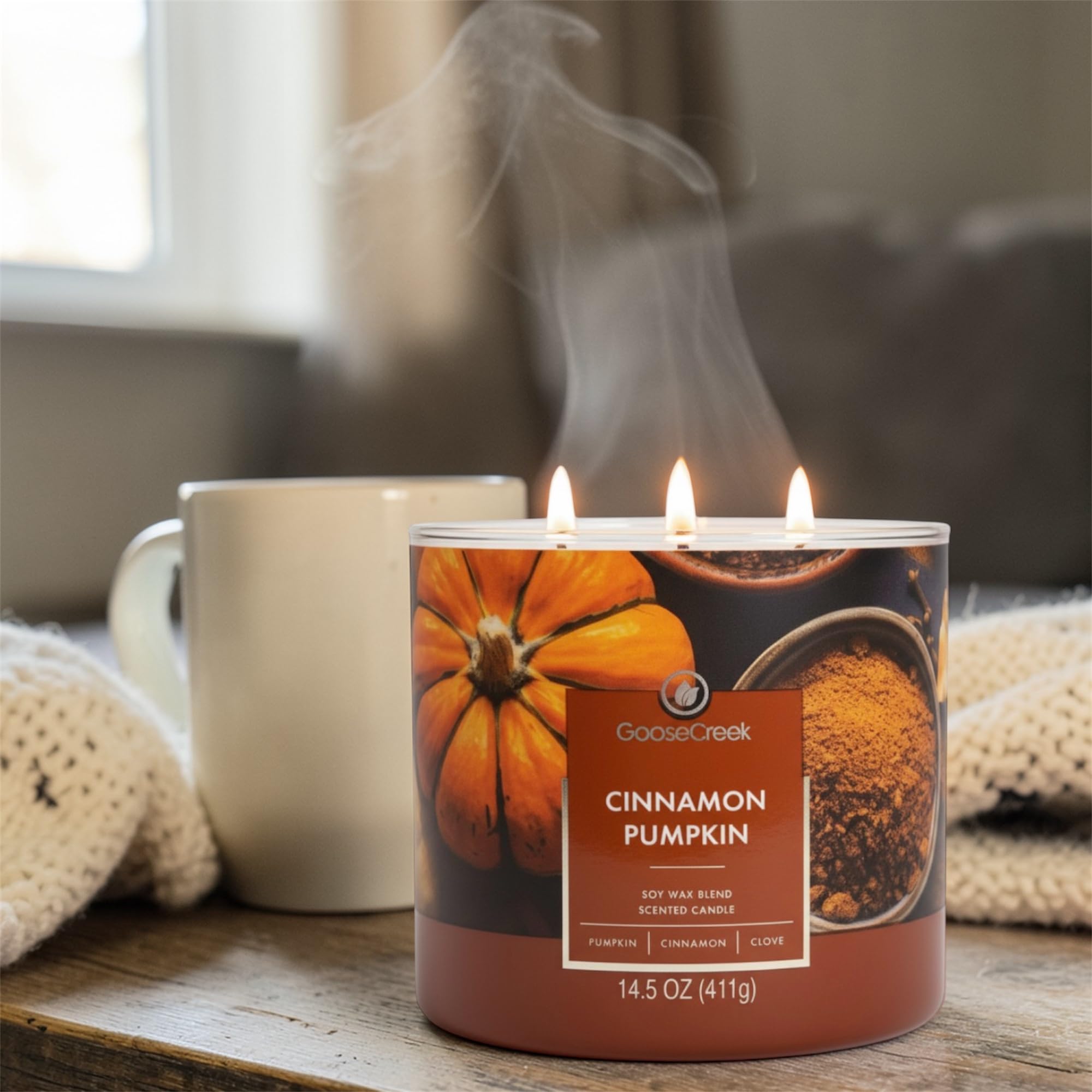 Cinnamon Pumpkin Scented Candle, Soy Wax Blend, 3-Wick, Country Pumpkin, Sweet Cinnamon, Warm Cardamom, 14.5 oz