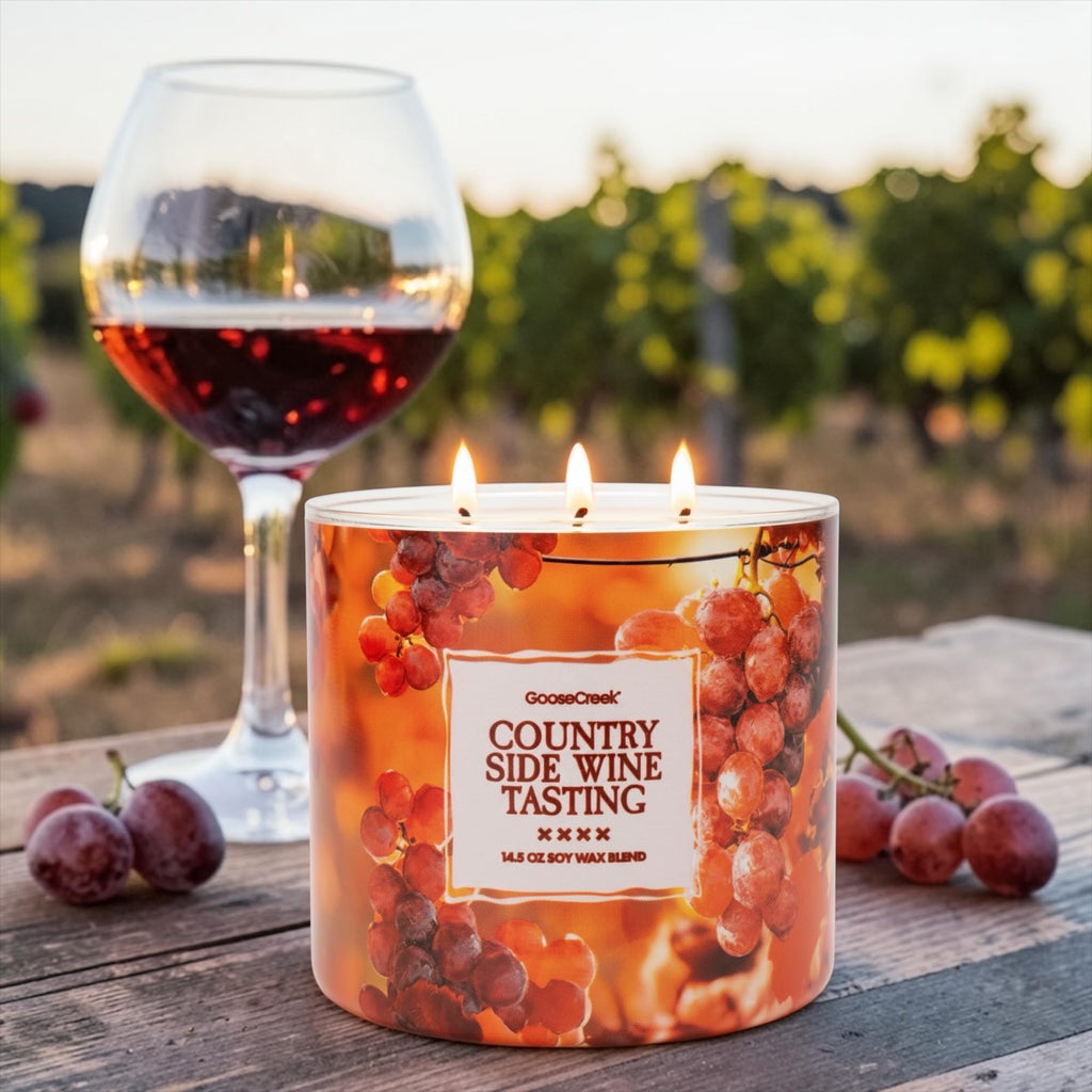 Country Side Wine Tasting 3-Wick Candle, Soy Wax Blend, Merlot, Cherry & Plum Scent, 14.5 oz