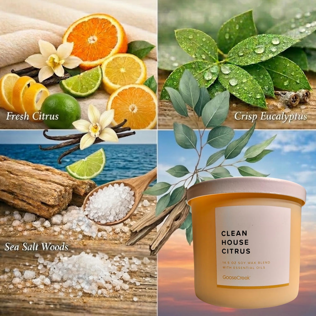 Soy Wax Blend Candle, 14.5 oz, with Essential Oils, Clean House Citrus, Cashmere Linens, Clean Girl Aesthetic