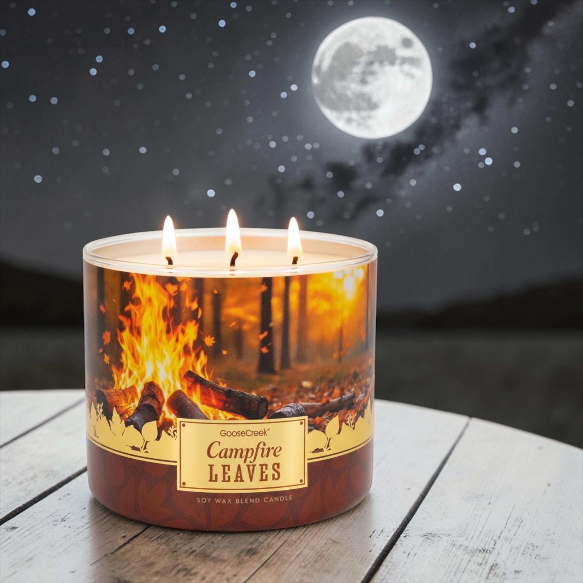 Campfire Leaves Soy Wax Blend Candle, 3-Wick, Brandied Apple, Charred Chestnuts, Fallen Leaves, Glowing Embers