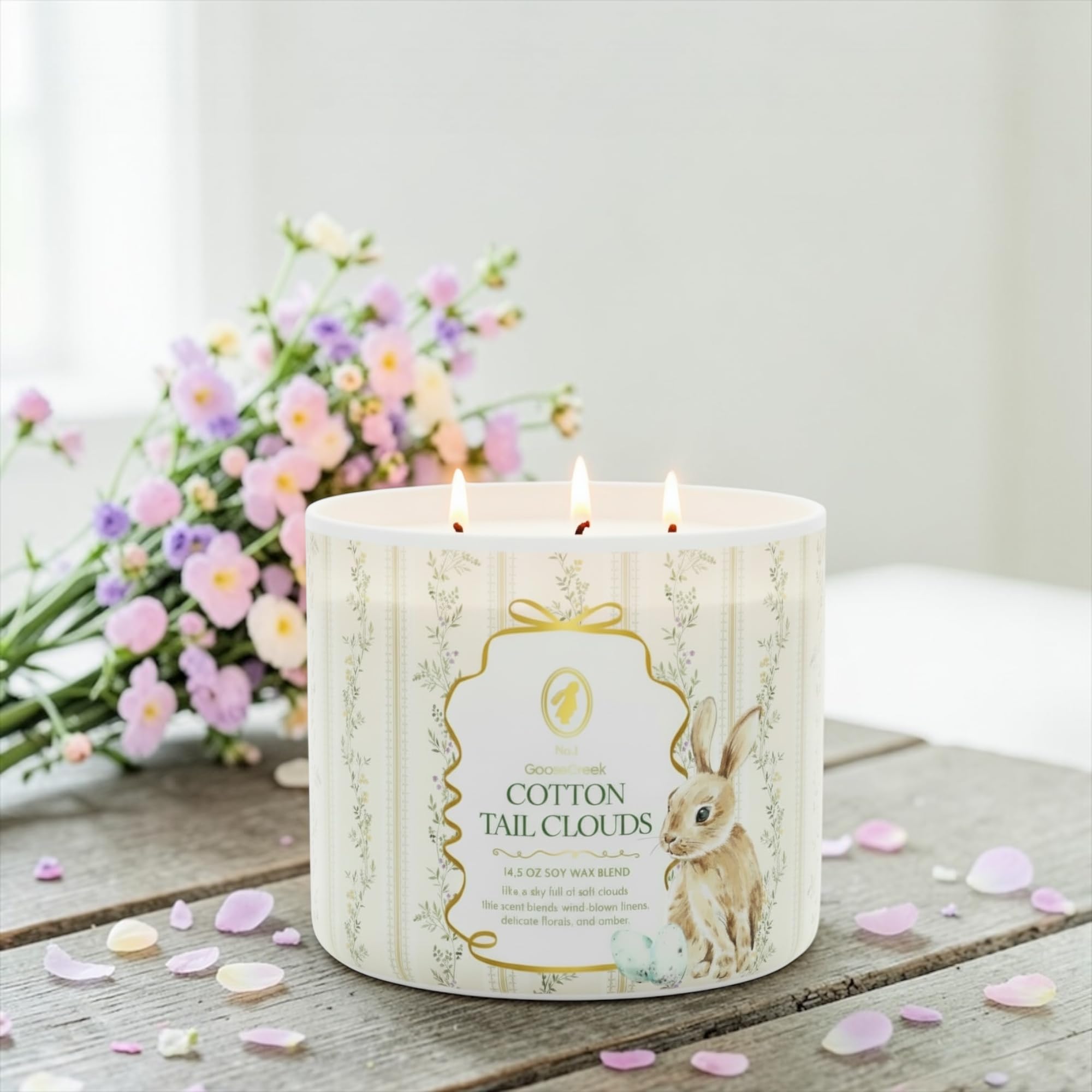 Cotton Tail Clouds Scented Candle, 14.5 oz Soy Wax Blend with Artisanal Soap Gift, Wind-Blown Linens and Delicate Florals