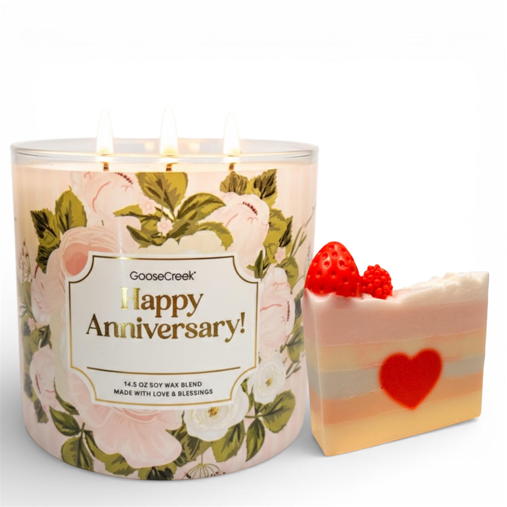 Goose Creek Happy Anniversary Candle, Soy Wax Blend, 14.5 oz, Three Wick, Floral Design