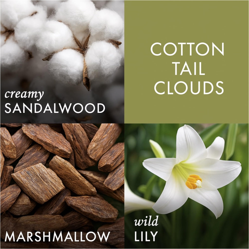 Cotton Tail Clouds Scented Candle, 14.5 oz Soy Wax Blend with Artisanal Soap Gift, Wind-Blown Linens and Delicate Florals