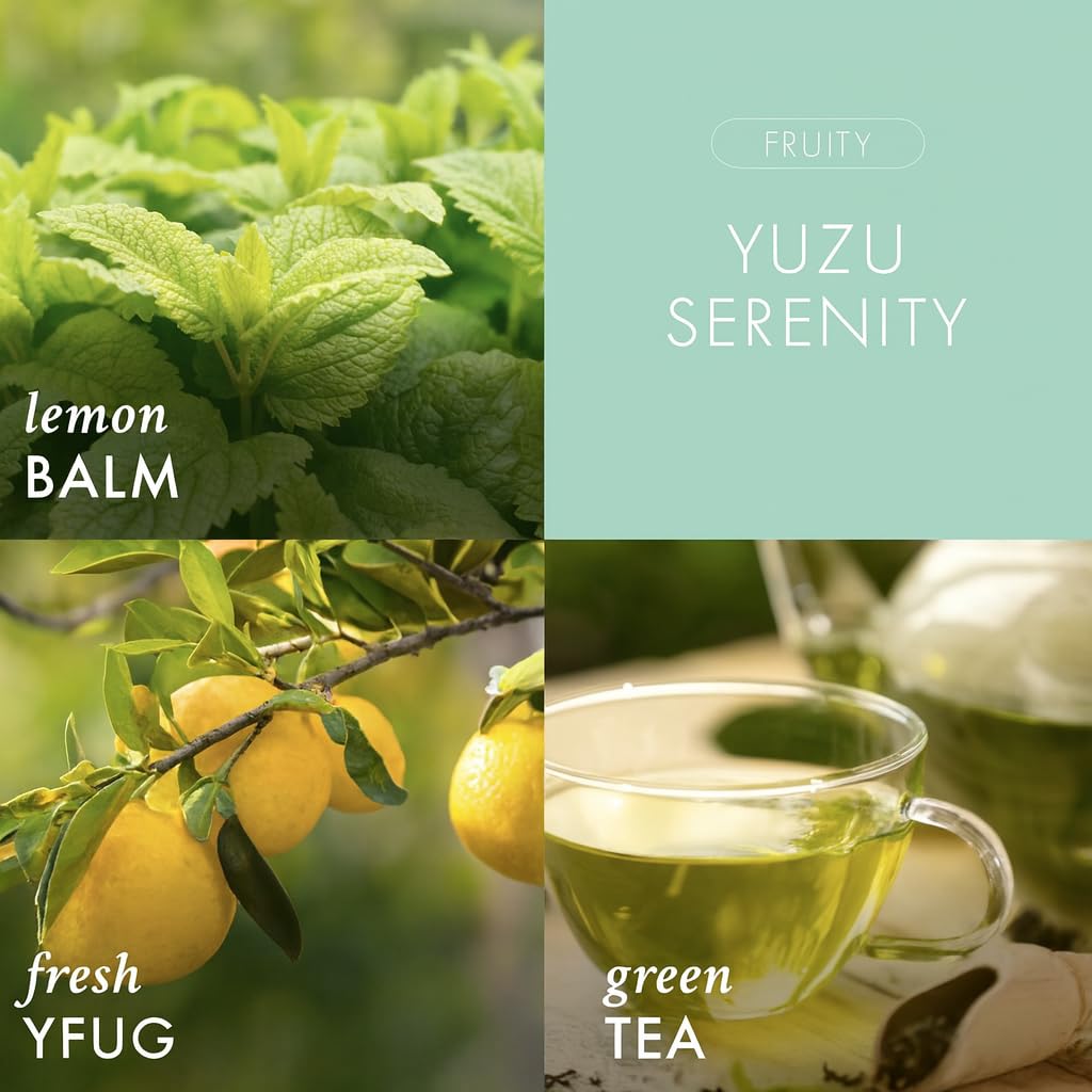 Yuzu Serenity Soy Wax Blend Candle, 14.5 oz, 5 Wick, Fruity Scent with Lemon Balm, Yuzu and Green Tea, Includes Shortcake Soap Gift