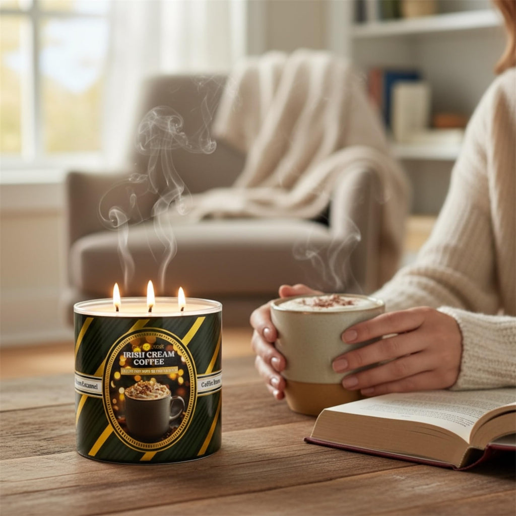 Irish & Cream Coffee Soy Wax Blend Candle, 14.5 oz, Coffee Beans, Sweet Chocolate, Warm Caramel Scent