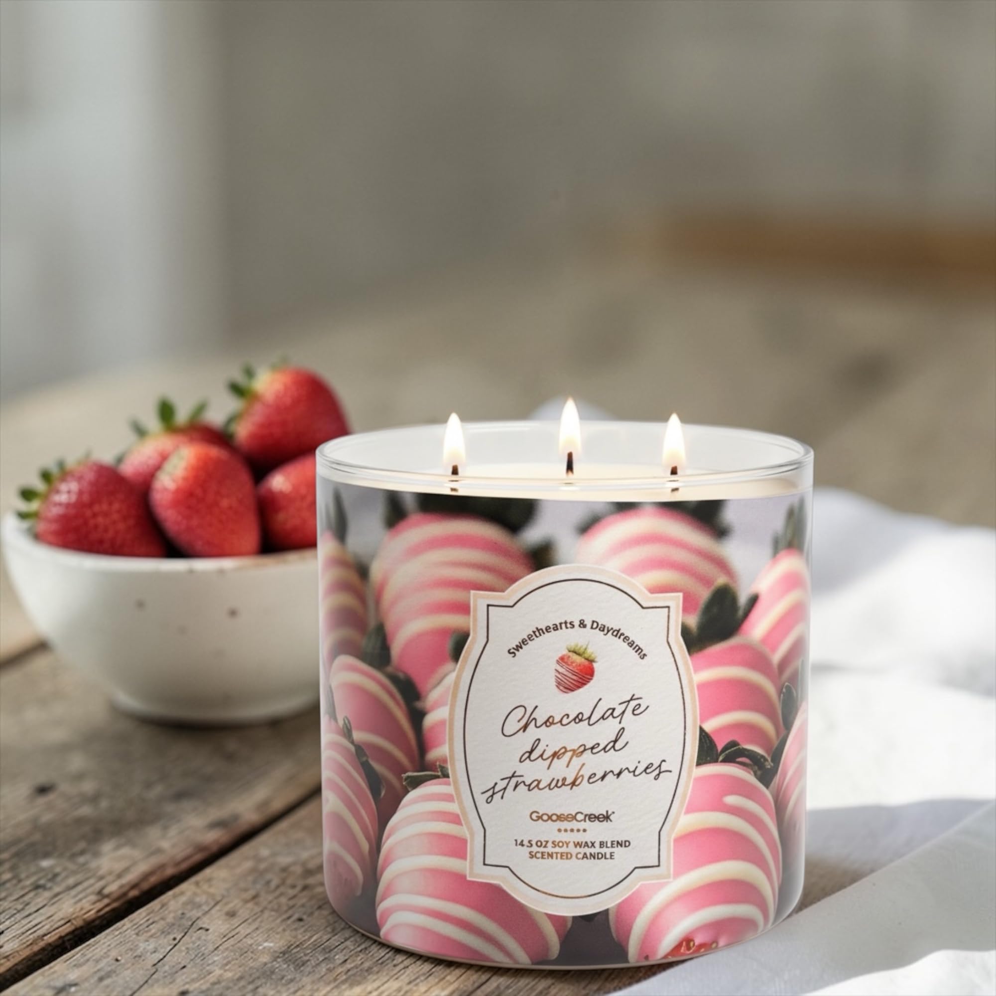Chocolate Dipped Strawberries Scented Candle, 3-Wick, Soy Wax Blend, 14.5 oz, Sweethearts & Daydreams