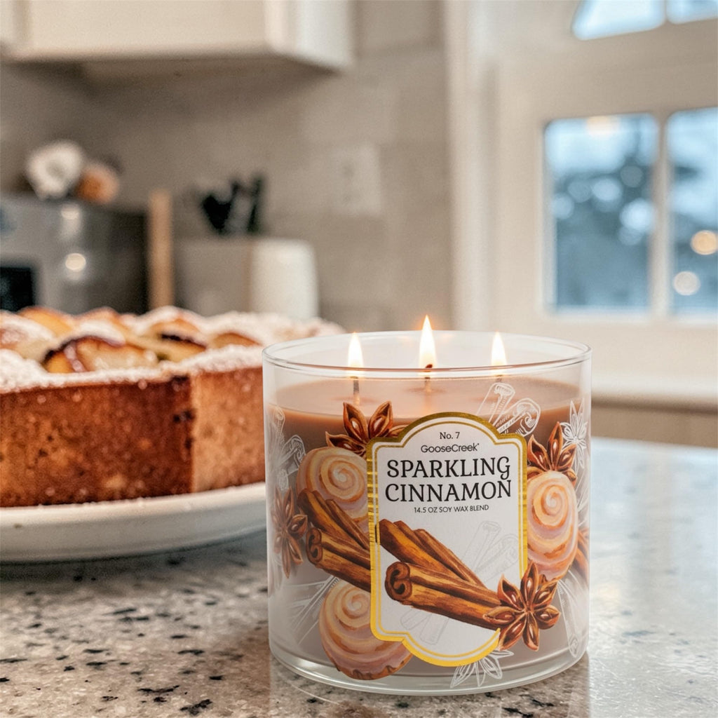 Sparkling Cinnamon Scented Candle, 14.5 oz Soy Wax Blend, with Goat Milk Soap Bar, Paraben Free, Cruelty Free