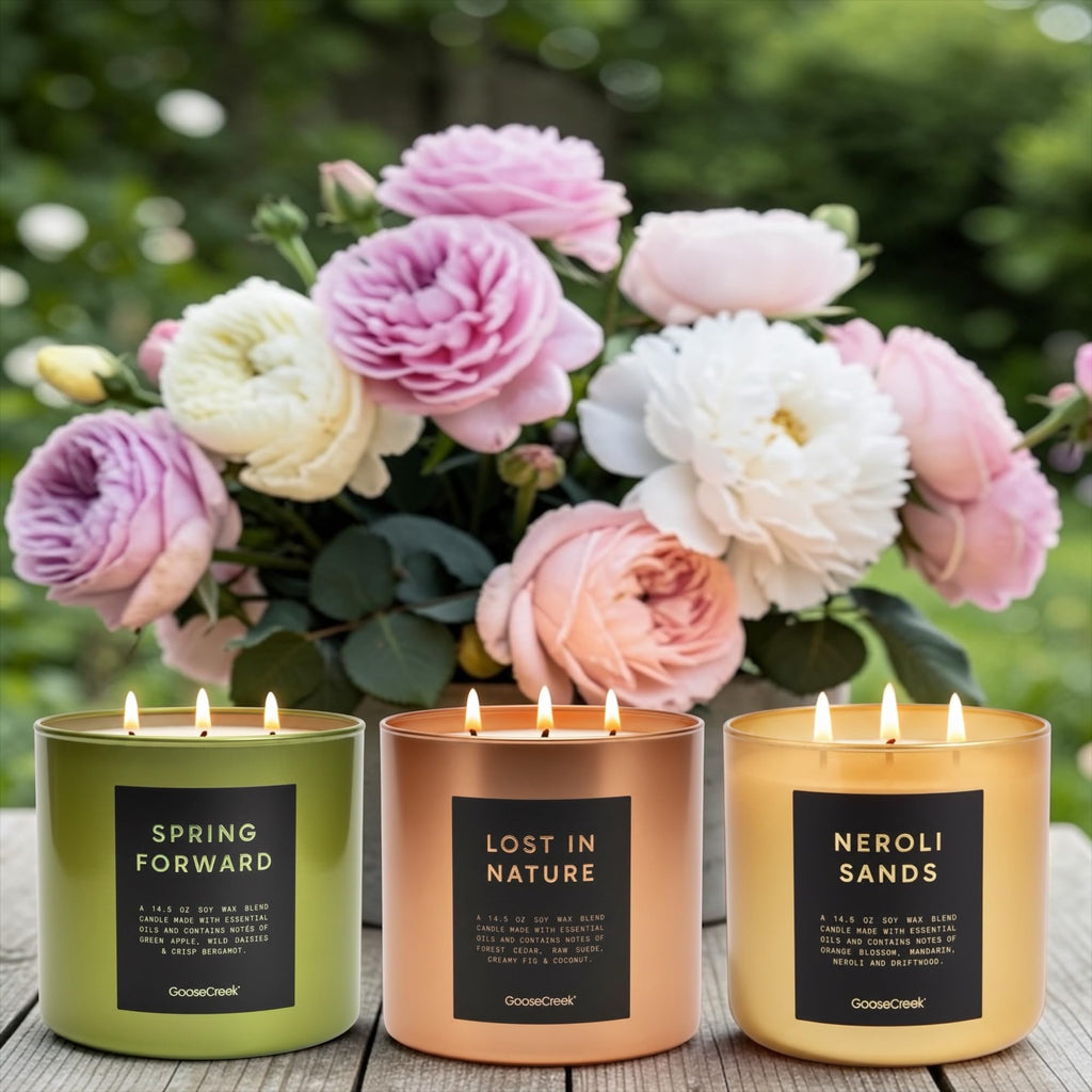 Soy Wax Blend Scented Candles with Natural Essential Oils, Set of 3, Lost in Nature, Spring Forward, Neroli Sands